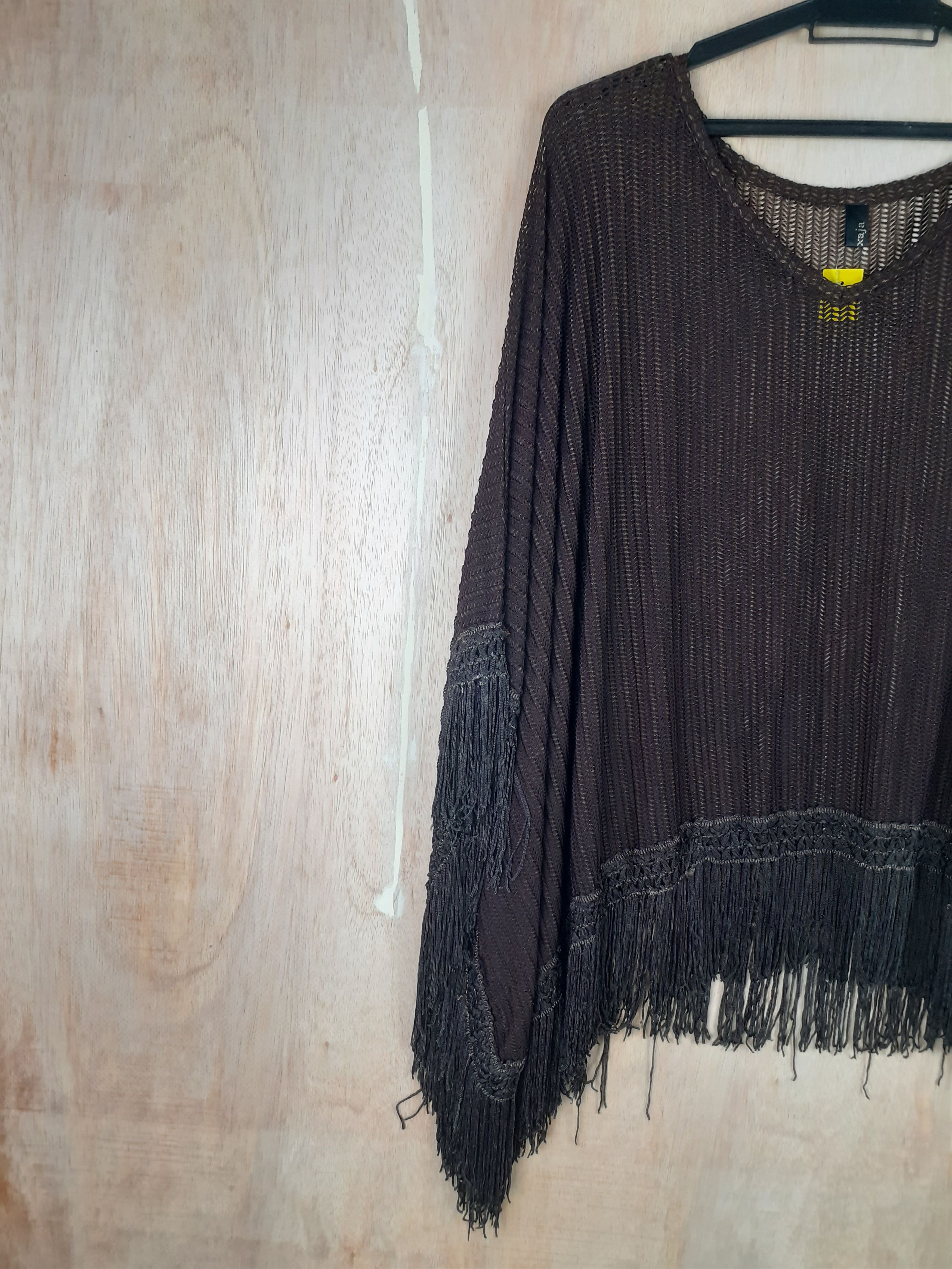 Japanese Brand Xaja brown knitwear cloak capes cardigan crochet #3088 Size US S / EU 44-46 / 1 - 2 Thumbnail