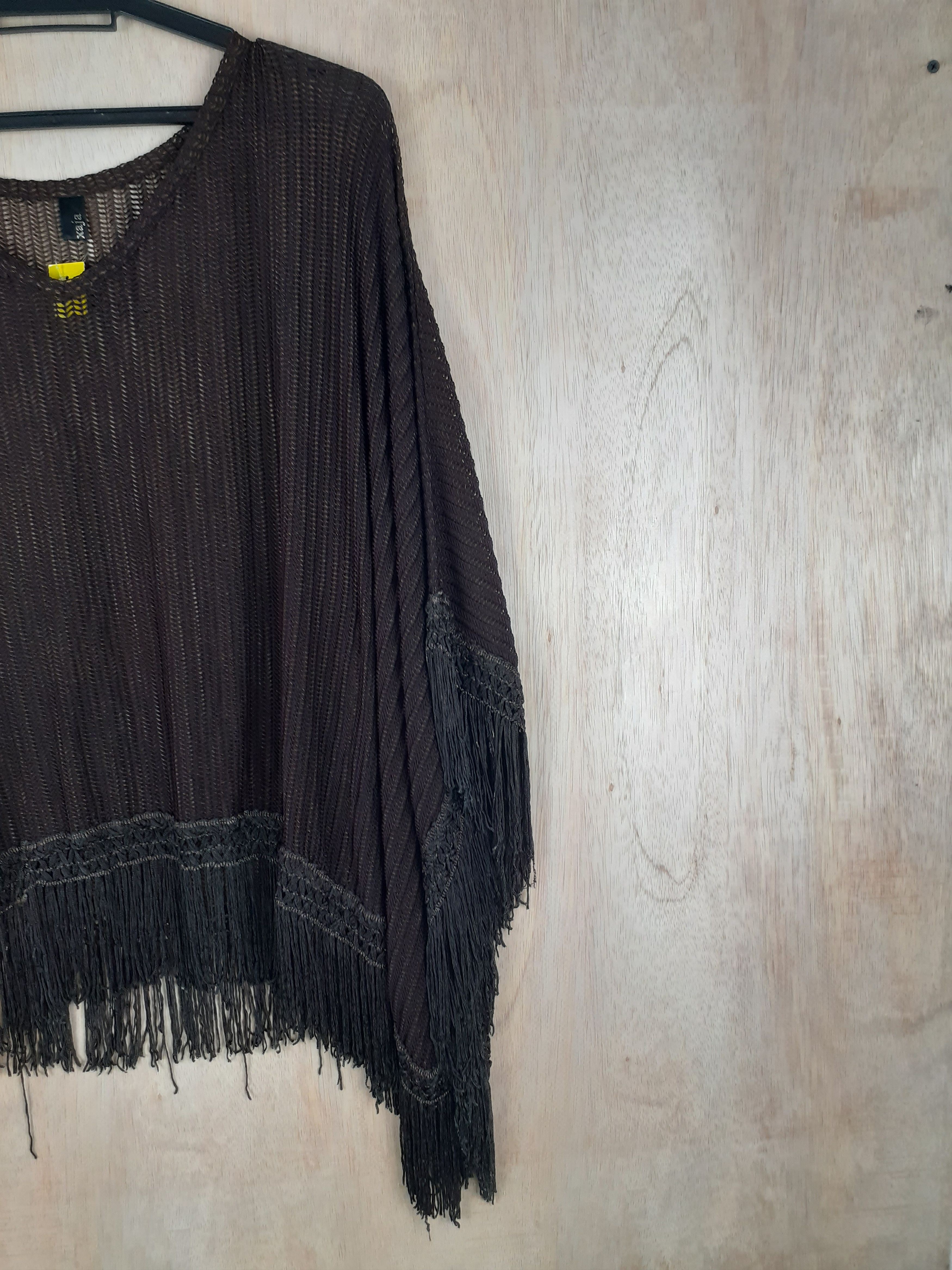 Japanese Brand Xaja brown knitwear cloak capes cardigan crochet #3088 Size US S / EU 44-46 / 1 - 3 Thumbnail
