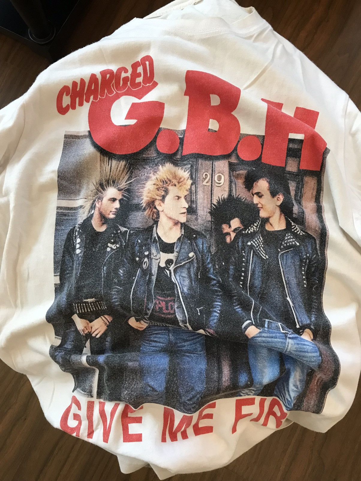 Vintage 90s charged GBH give me fire man trap punk rock on sale band tee t shirt mens xl