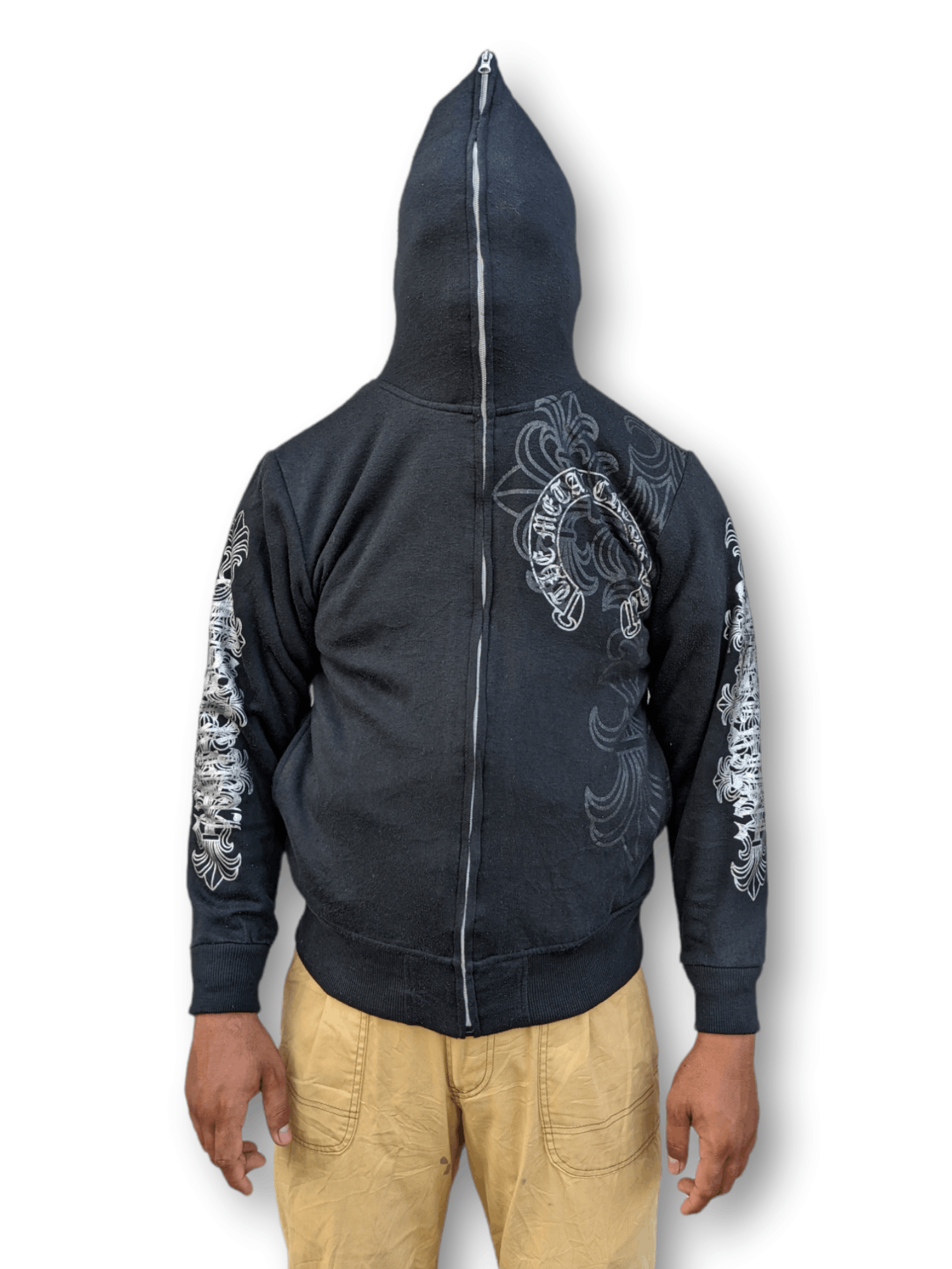 image of Chrome Hearts Inspired Full Zip Hooded Sweatshirt in Black, Men's (Size Medium)