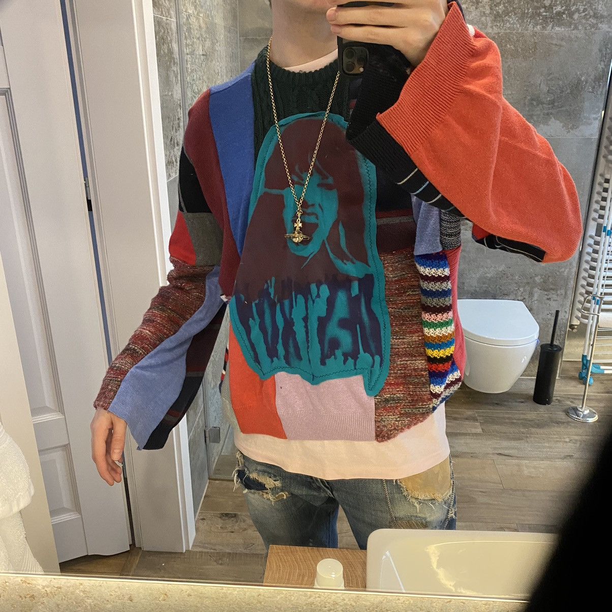 Japanese Brand Grail PUNK SICK 1 of 1 Drip Drill Sweater patchwork Size US L / EU 52-54 / 3 - 2 Thumbnail