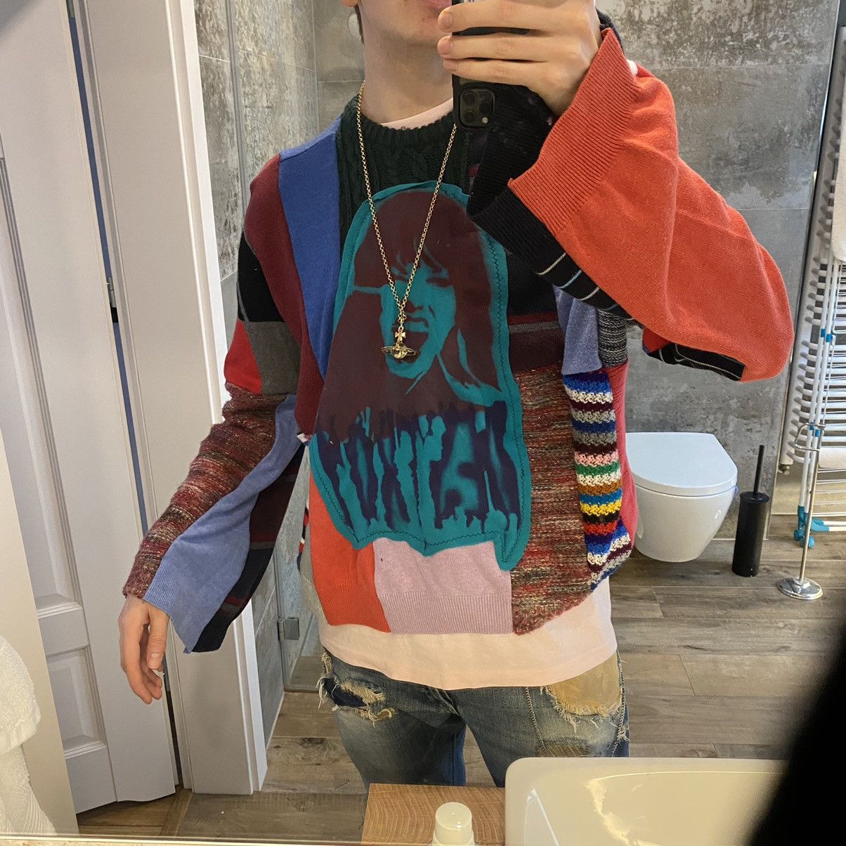 Japanese Brand Grail PUNK SICK 1 of 1 Drip Drill Sweater patchwork Size US L / EU 52-54 / 3 - 3 Thumbnail