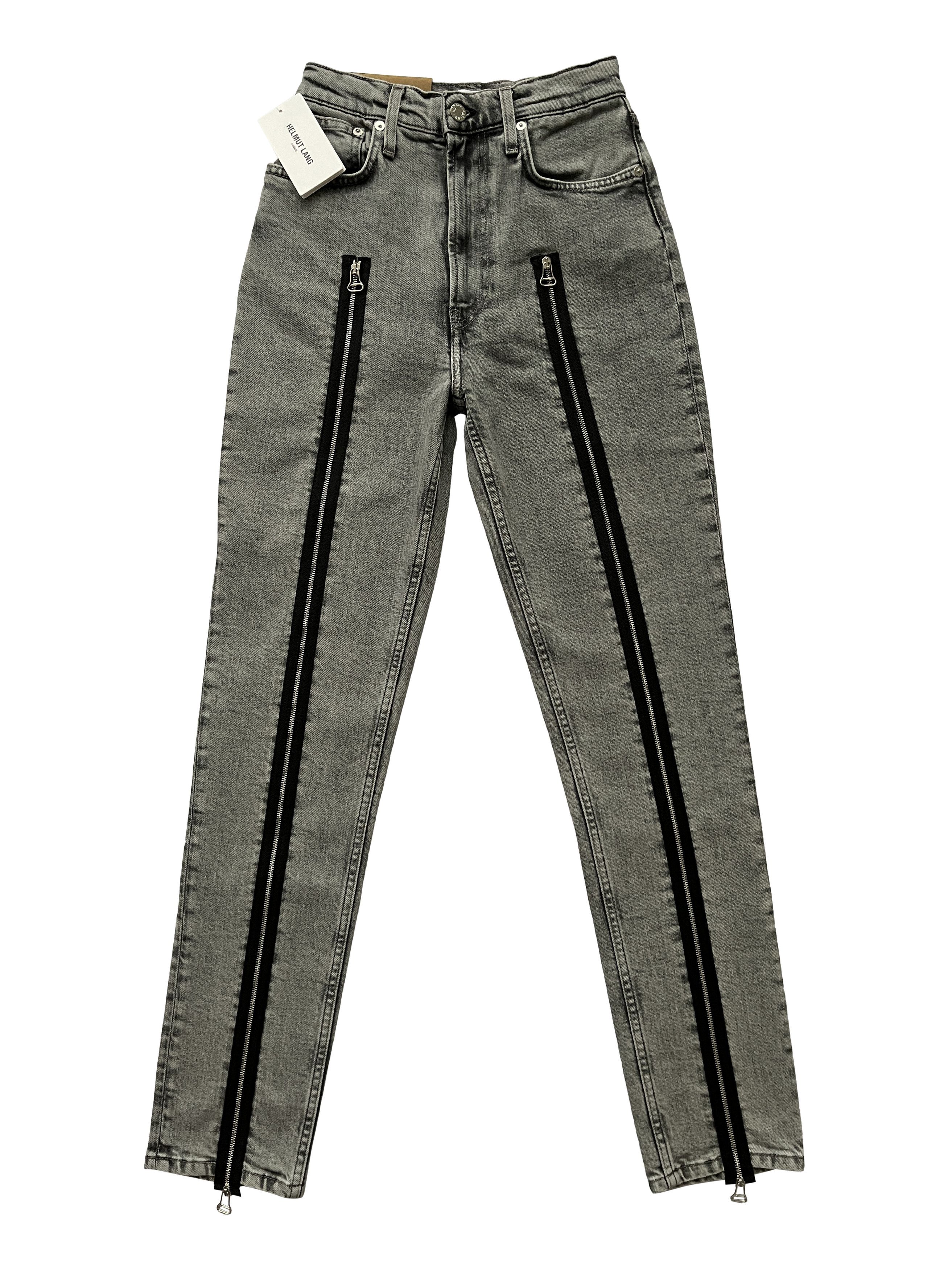 image of 2020 Helmut Lang Runway Hi Spikes Zipper Jeans in Grey, Women's (Size 26)