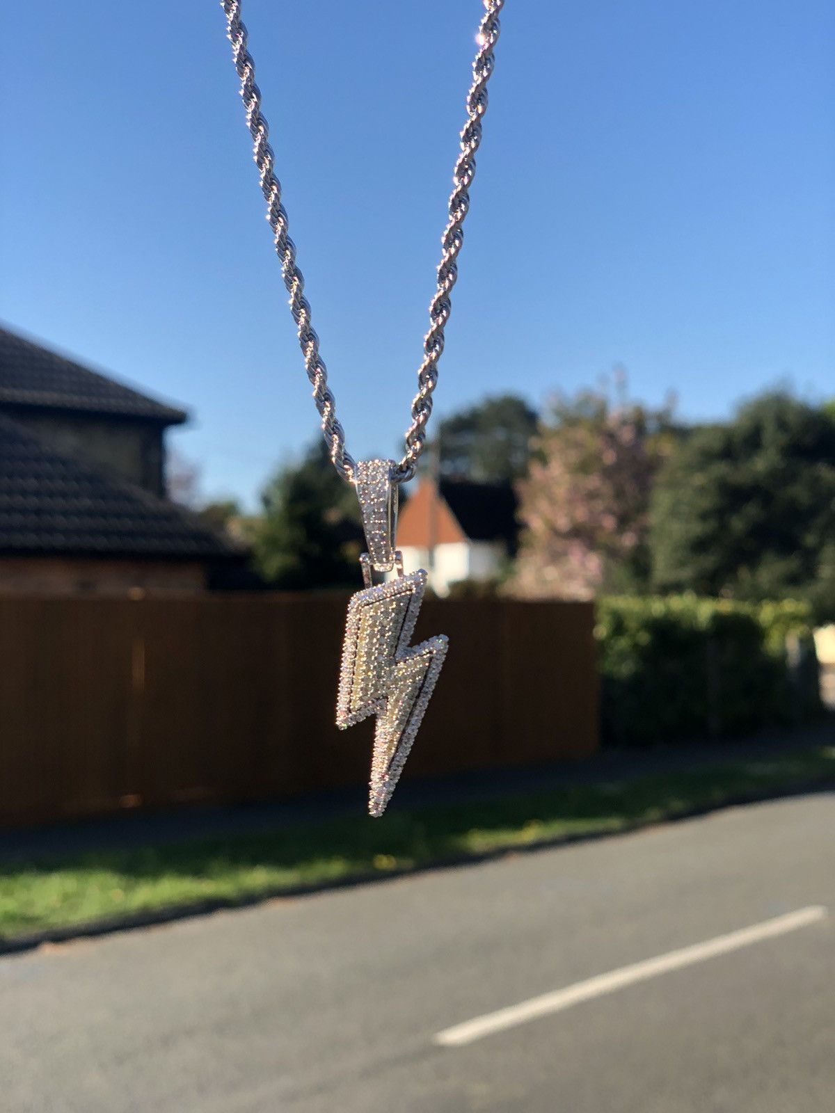 Jewelry Iced Out Pendant Diamond Lightning Bolt Pendant Rope Chain Size ONE SIZE - 3 Thumbnail