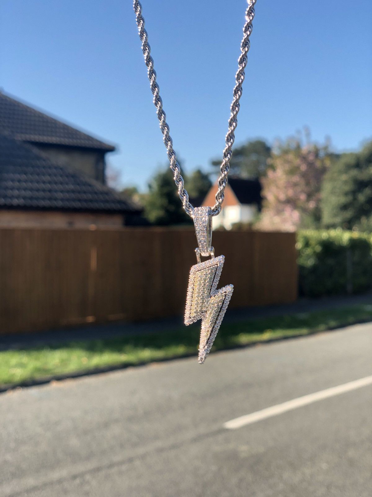 Jewelry Iced Out Pendant Diamond Lightning Bolt Pendant Rope Chain Size ONE SIZE - 2 Thumbnail