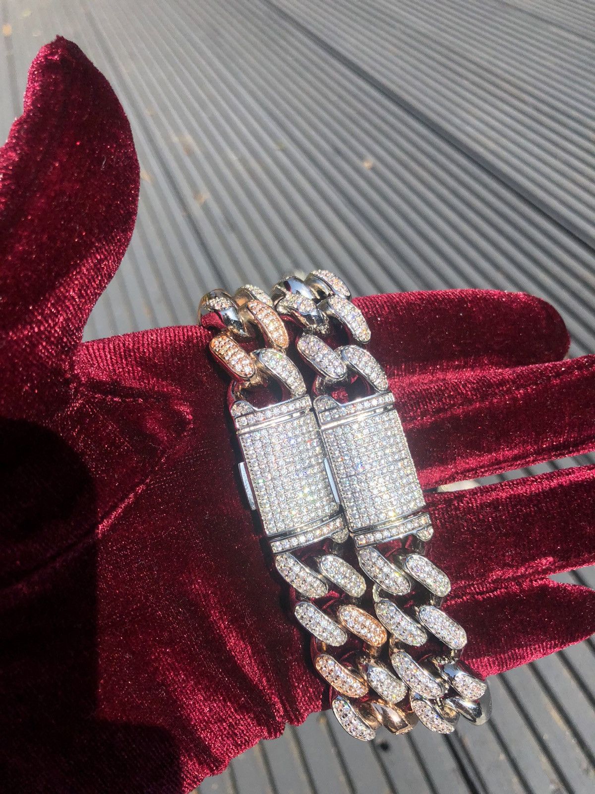 Jewelry Two Tone Cuban Bracelet Bracelet Clasp Lock Diamond Bracelet Size ONE SIZE - 1 Thumbnail