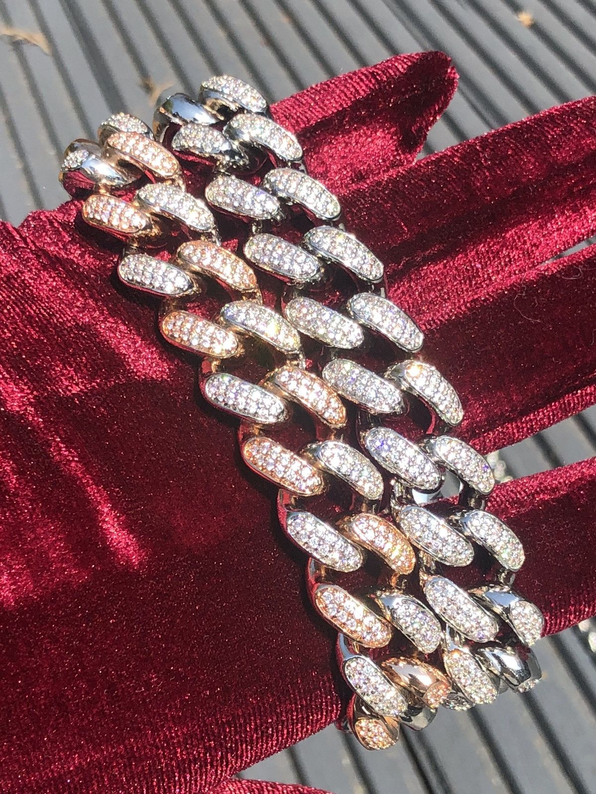 Jewelry Two Tone Cuban Bracelet Bracelet Clasp Lock Diamond Bracelet Size ONE SIZE - 3 Thumbnail