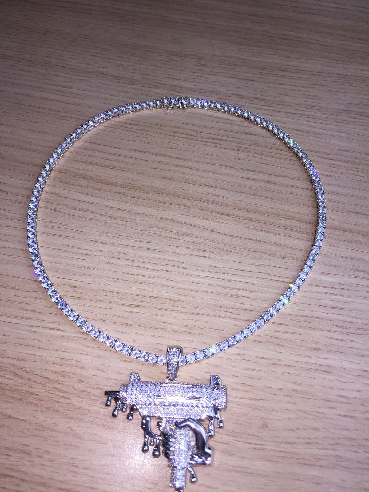 Jewelry Diamond Chain Iced Uzi Necklace Tennis Chain Size ONE SIZE - 1 Thumbnail