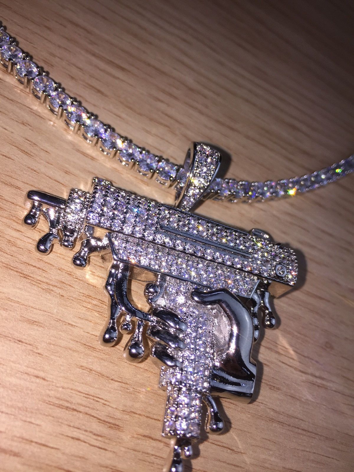 Jewelry Diamond Chain Iced Uzi Necklace Tennis Chain Size ONE SIZE - 2 Thumbnail