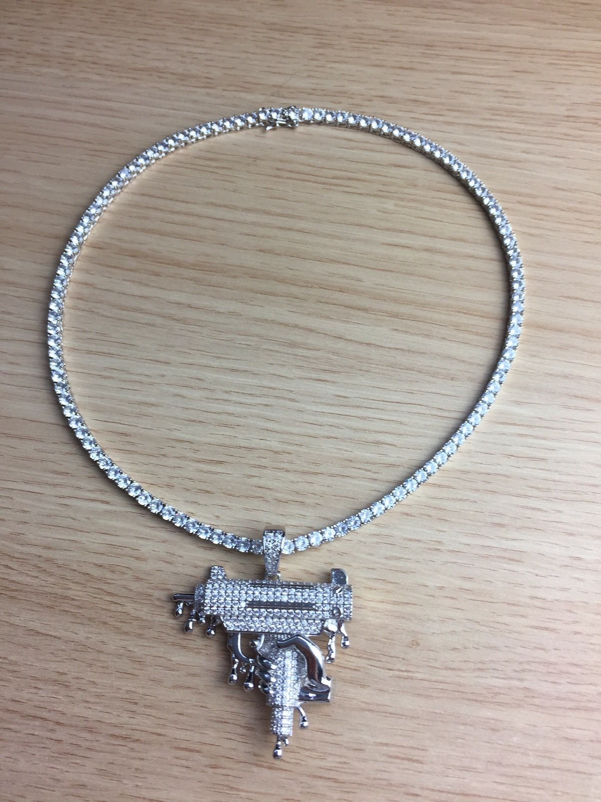 Jewelry Diamond Chain Iced Uzi Necklace Tennis Chain Size ONE SIZE - 3 Thumbnail