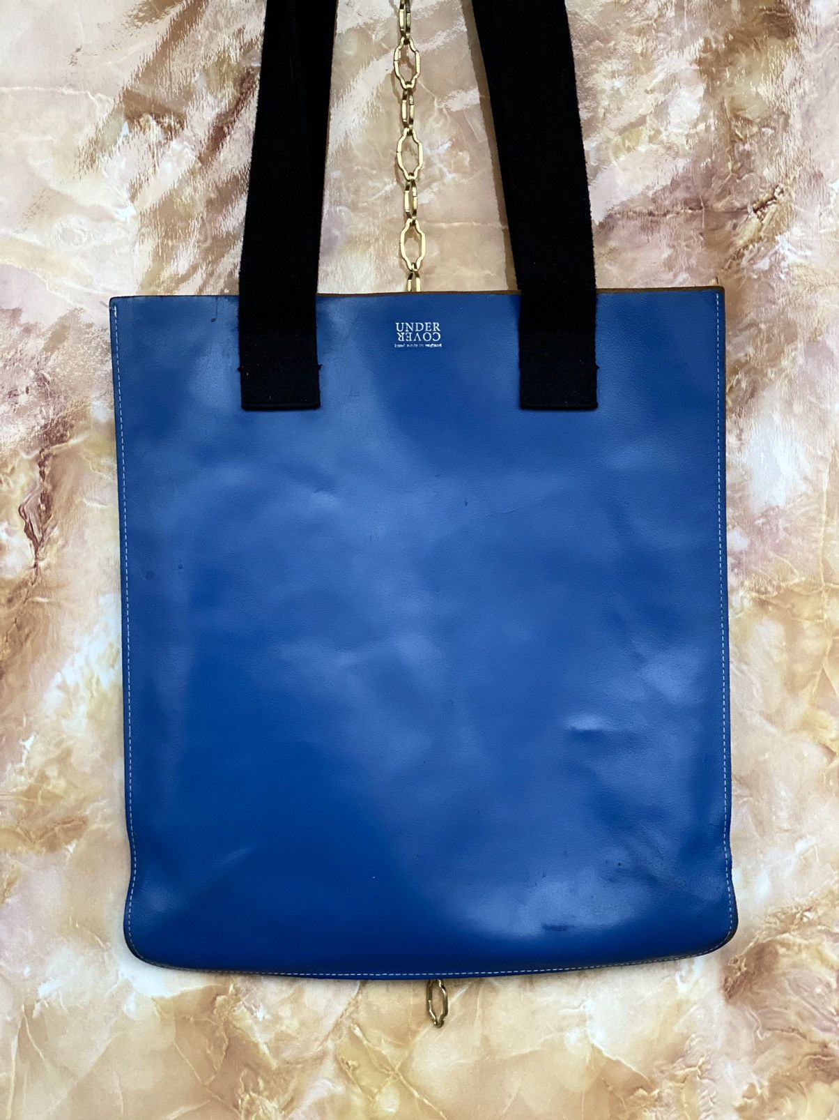 image of Undercover Leather Blue Tote Shoulder Bag Shopper, Men's