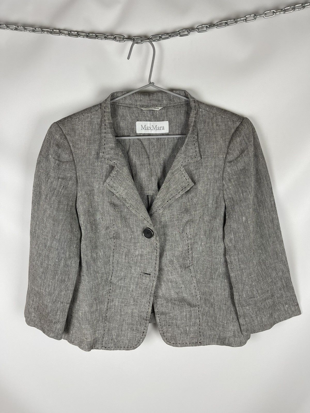 Max Mara Max Mara pure linen made in Italy short cropped blazer Size L / US 10 / IT 46 - 1 Thumbnail