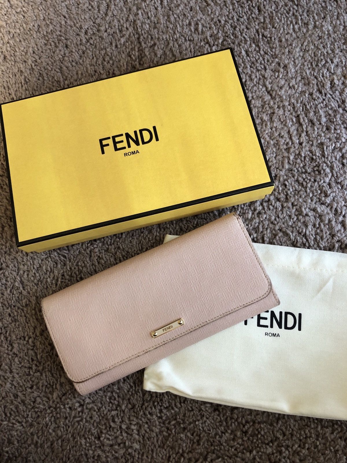 Fendi pink leather logo long wallet
