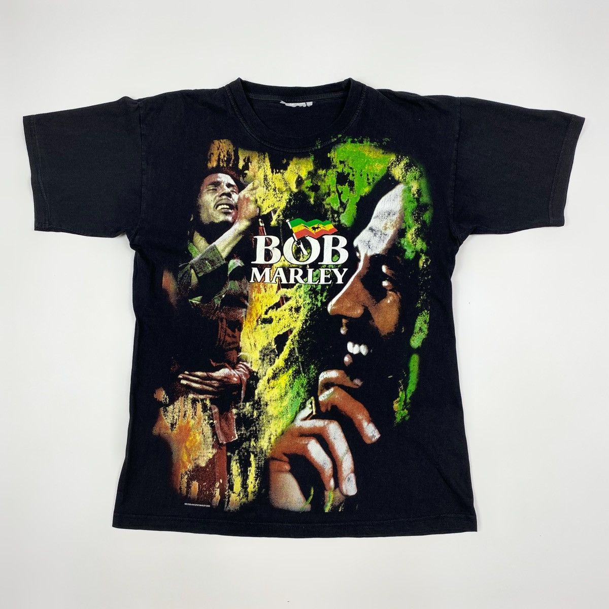 2000's Vintage Bob Marley Rasta Art Overprinted Boxy Tee