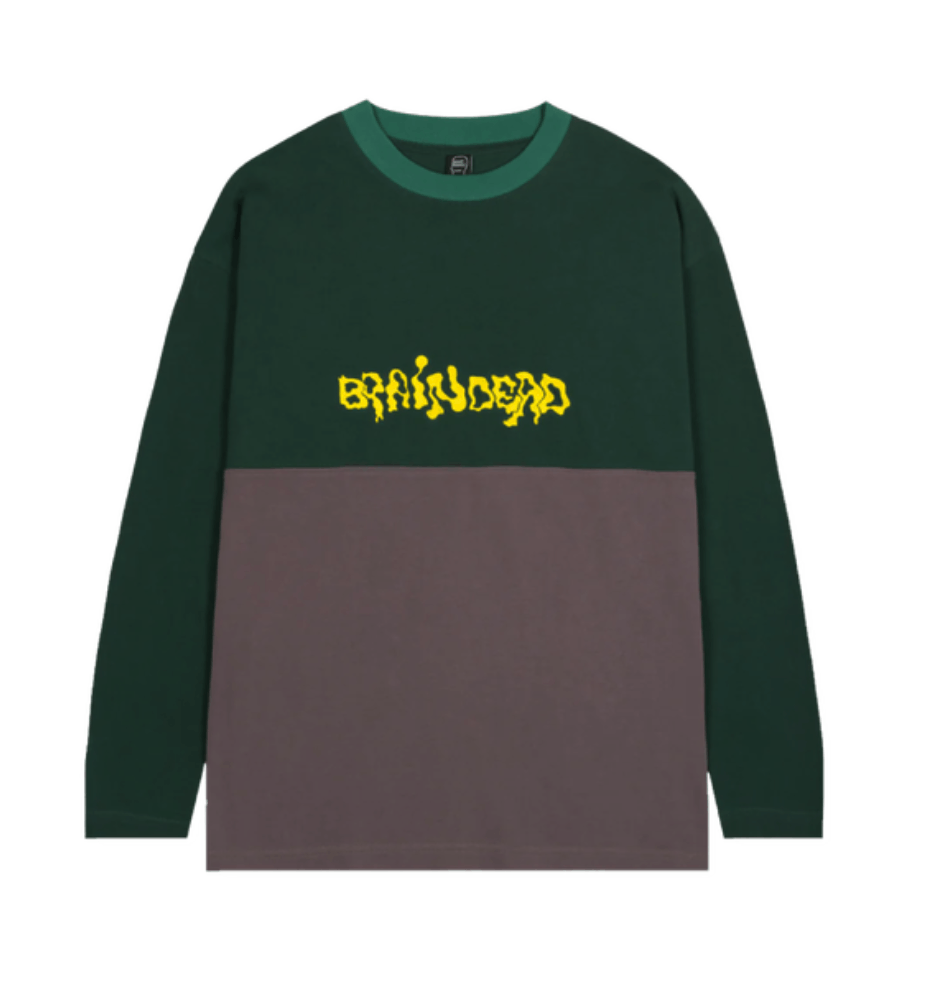 image of Brain Dead Embroidered L/s Football Top Green • M, Men's (Size Medium)
