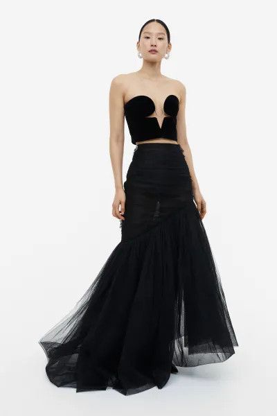 スカート MAGDA BUTRYM SS23 Asymmetrical long skirt (240423 BLACK) Asymmetrical pearl maxi skirt in black