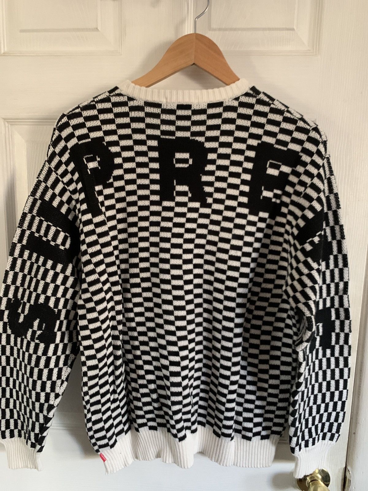 Supreme Supreme Back Logo Sweater Checkerboard | Grailed
