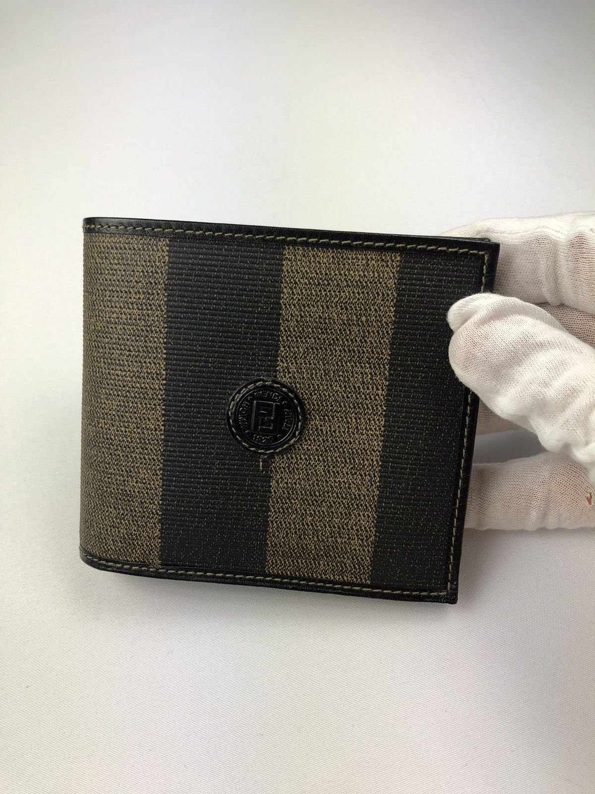 Fendi FF striped leather bifold wallet