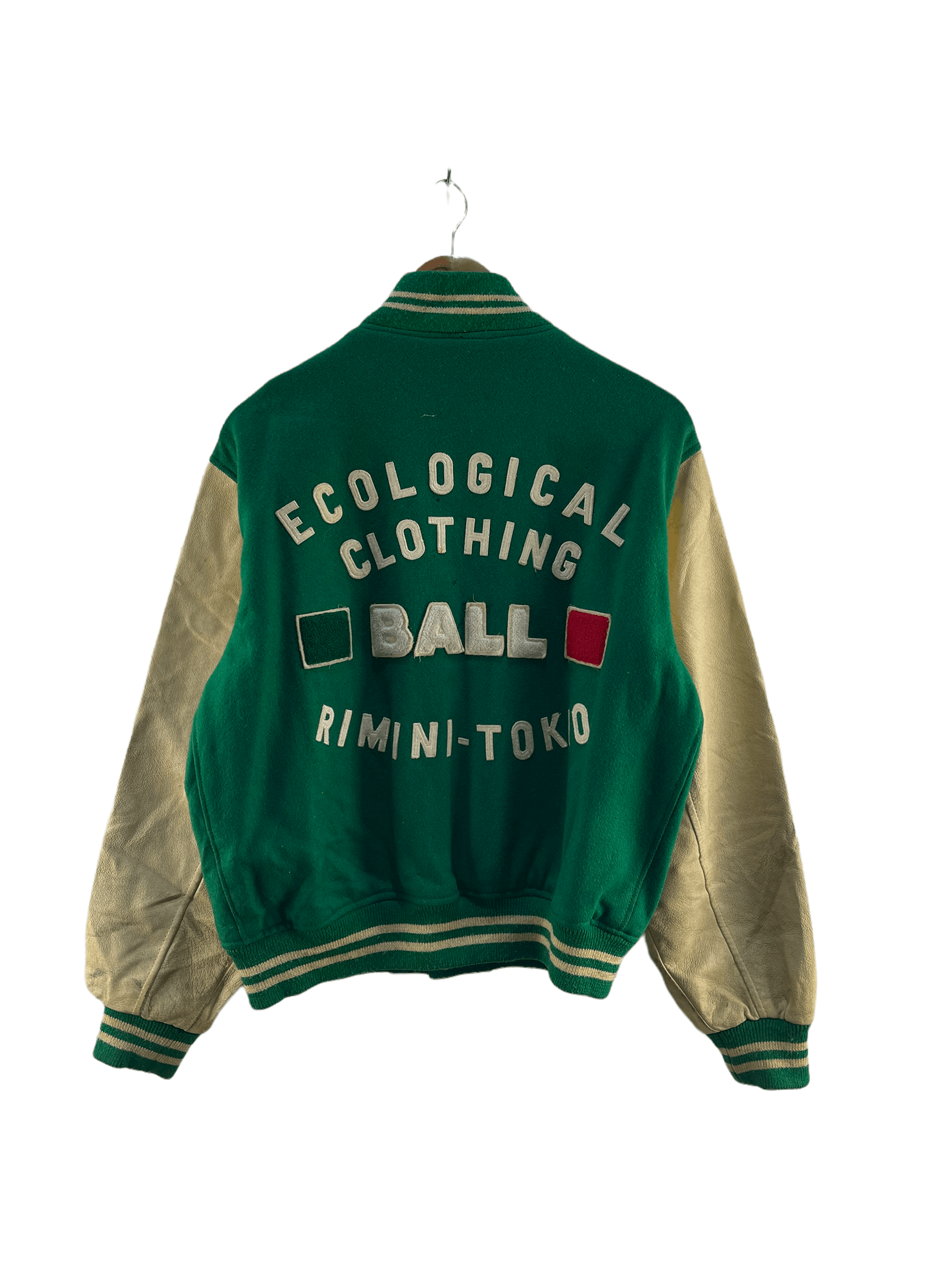 VINTAGE ECOLOGICAL CLOTHING BALL RIMINI TOKYO VARSITY JACKET