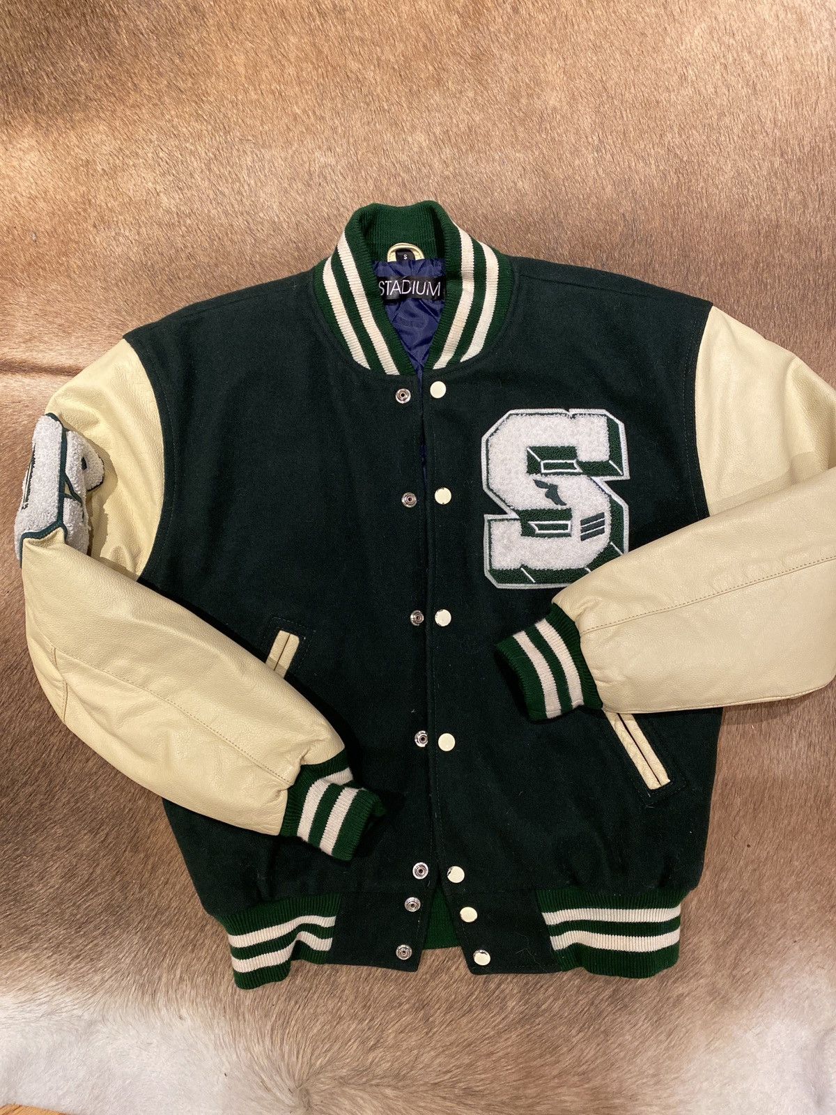 image of Stadium Goods Green Varsity Letterman Jacket, Men's (Size Small)