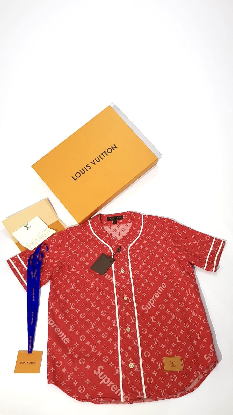 Louis Vuitton Supreme Red Monogram Baseball Jersey