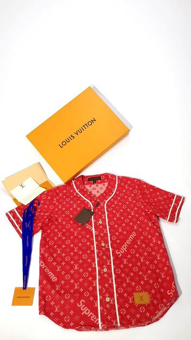 Louis Vuitton Supreme full red baseball jersey shirt