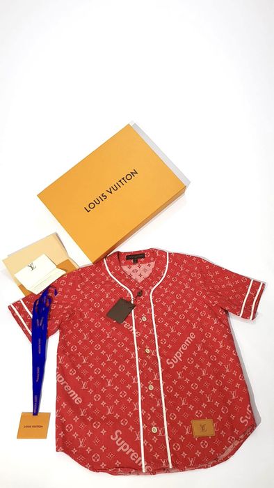 Louis Vuitton Supreme full red baseball jersey shirt