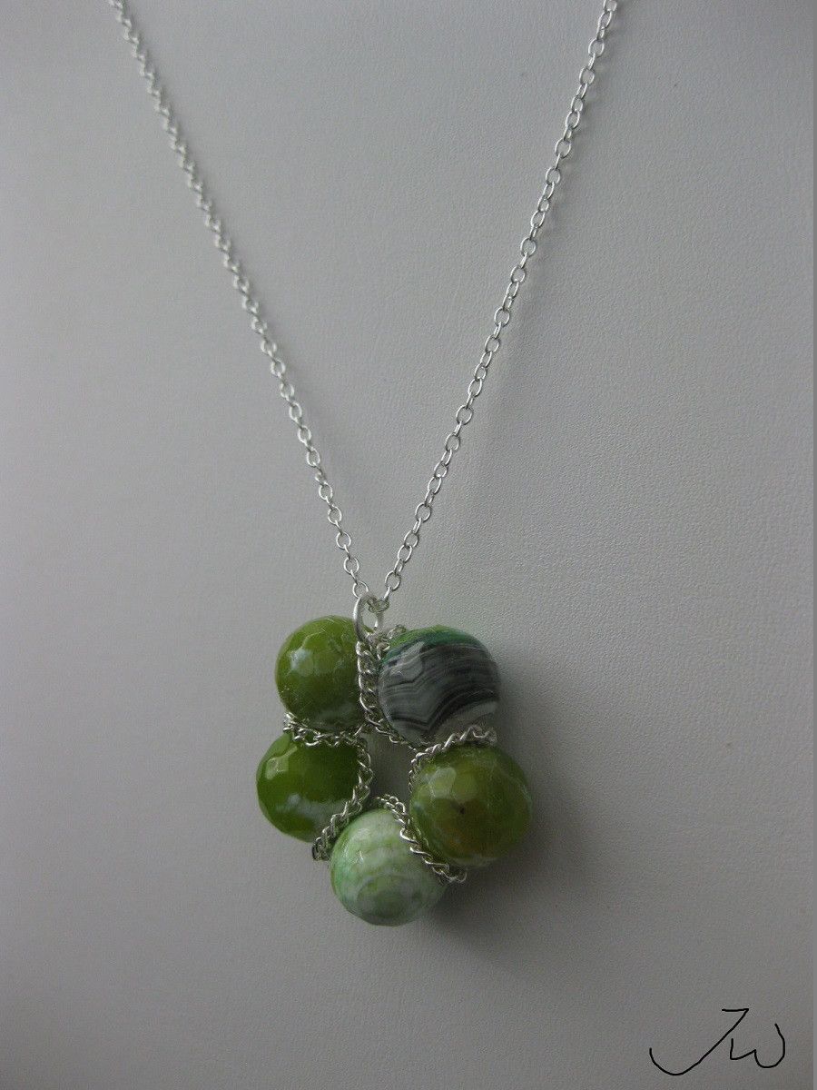 Handmade × Jewelry × Vintage Green Agate Beads Necklace with Chain Size ONE SIZE - 2 Thumbnail