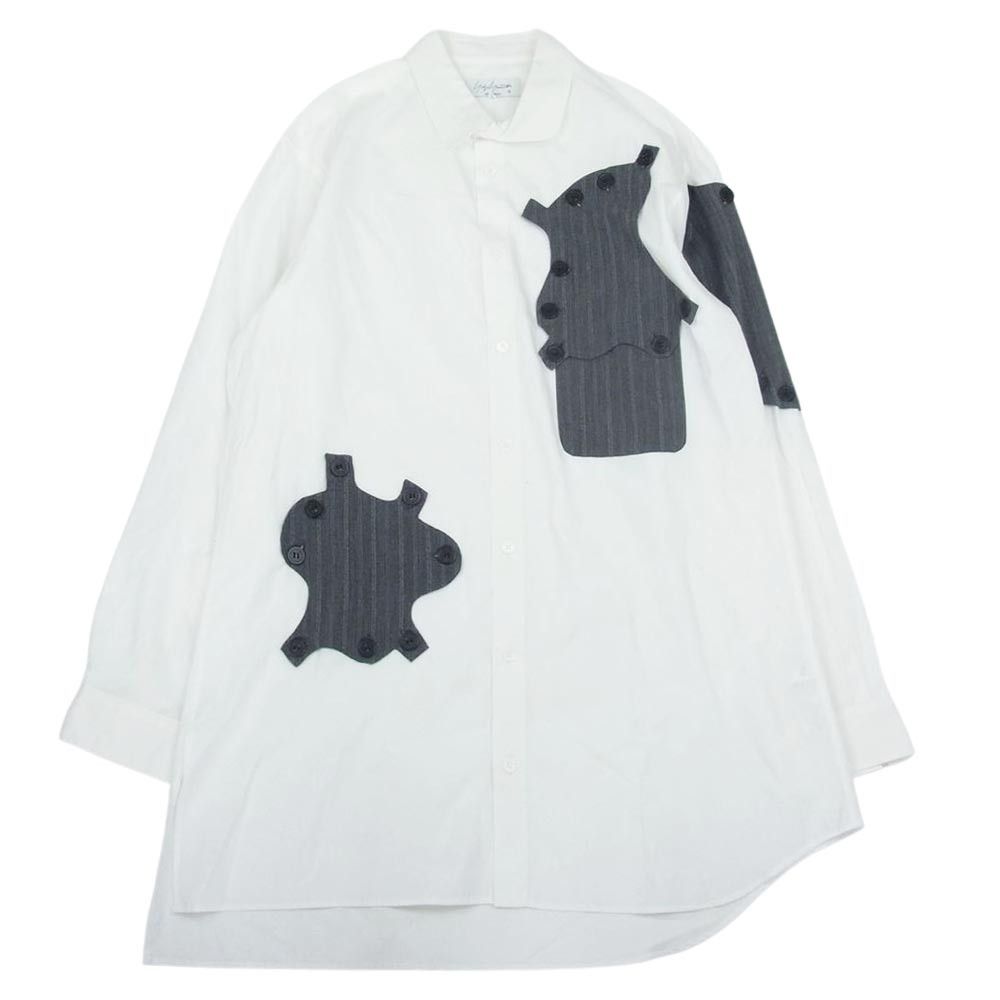 Shirt White Detachable Button Patch Long Sleeve