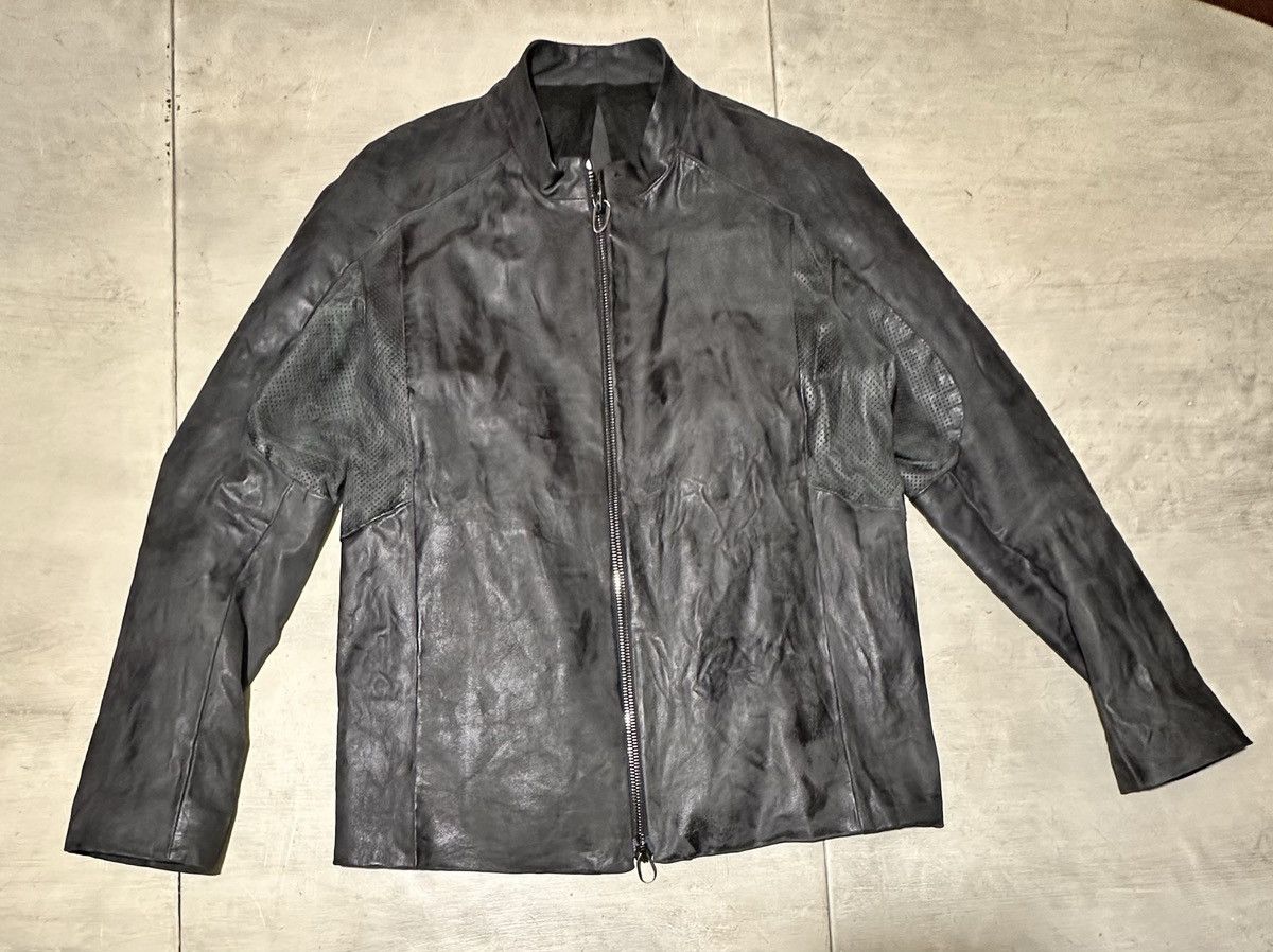 image of Daniele Basta Laser Cut Leather Jacket in Black, Men's (Size Medium)