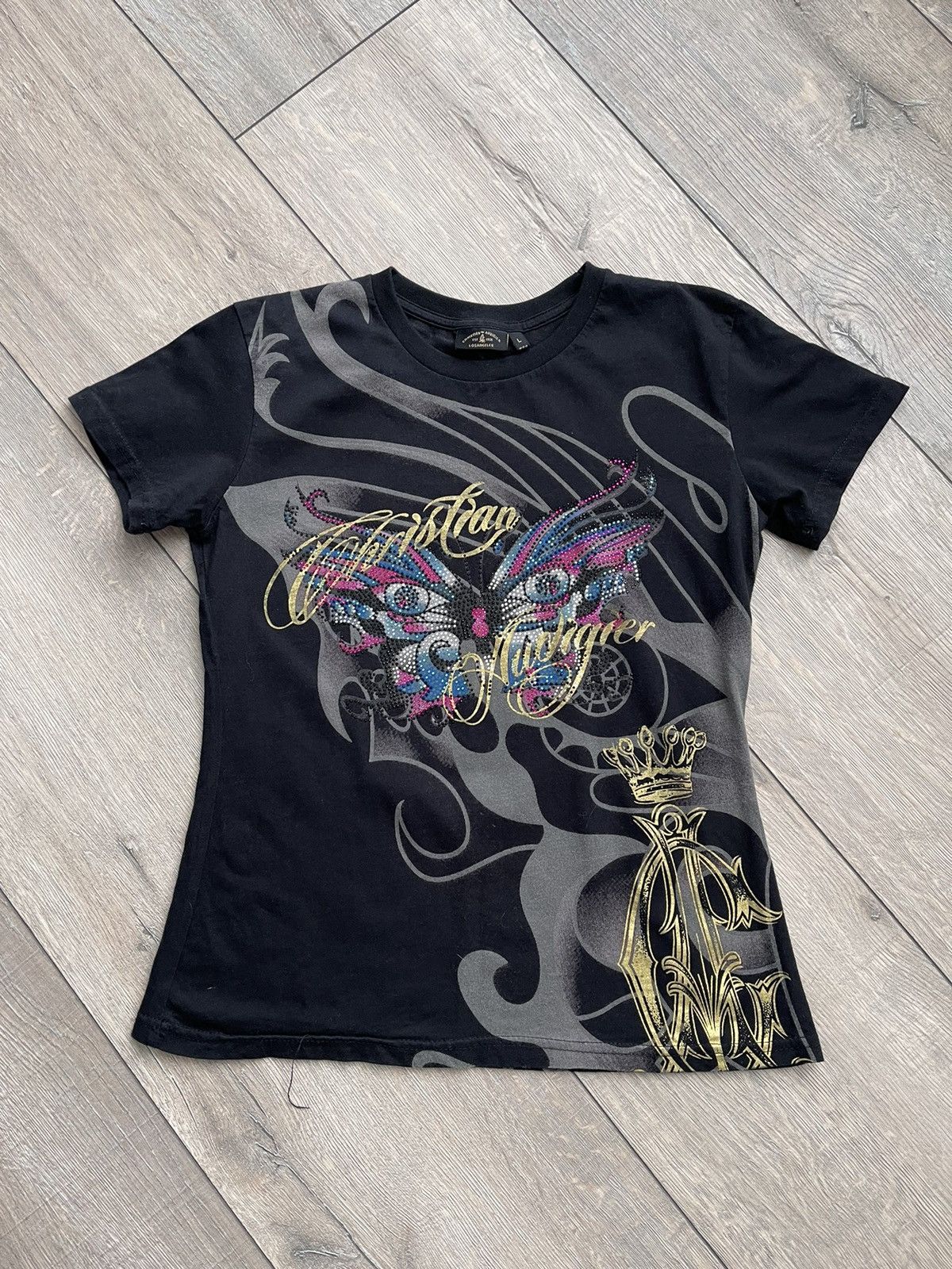 Christian Audigier T-Shirt Woman Size L Made in USA