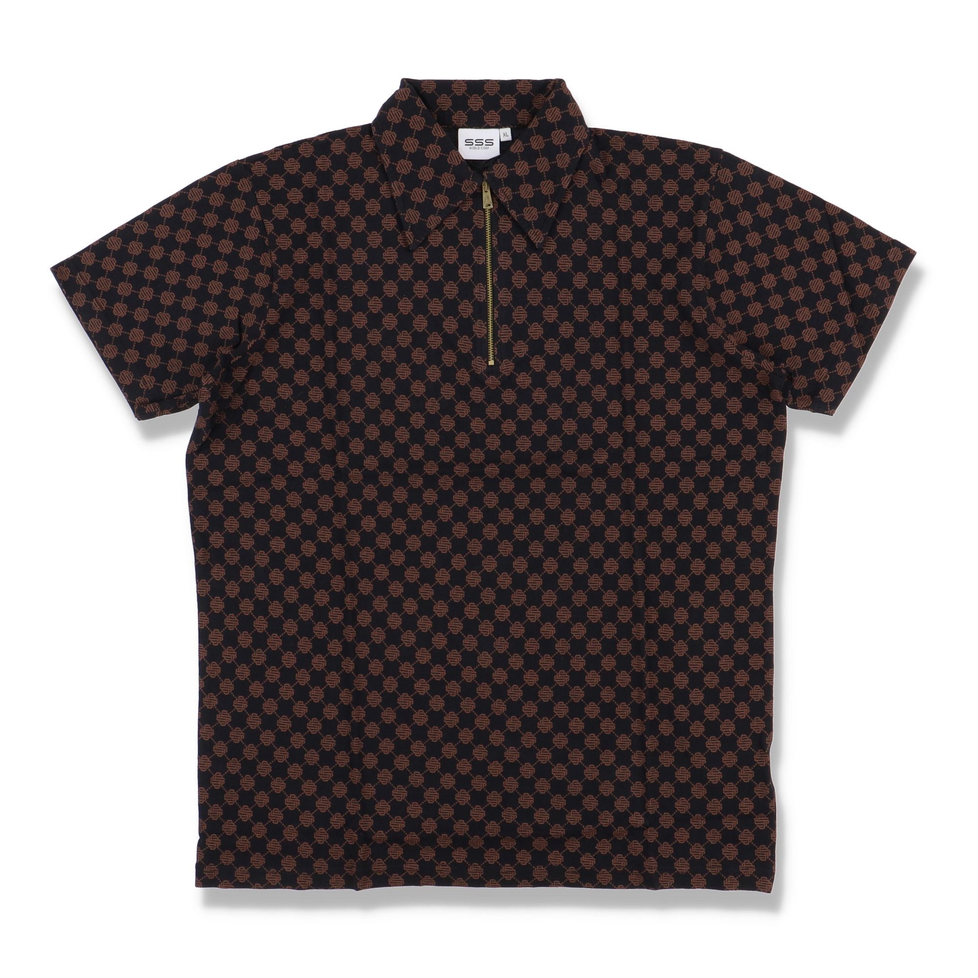 SSS World Corp Woven Monogram Piqué Polo Brown