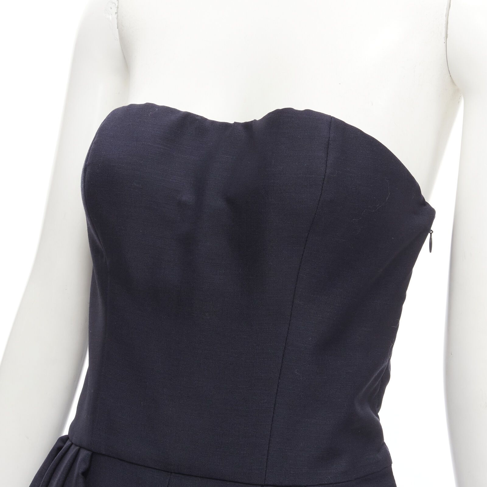 Dior CHRISTIAN DIOR Raf Simons navy asymmetrical leg strapless corset jumpsuit FR36 S Size 27" / US 4 / IT 40 - 2 Preview