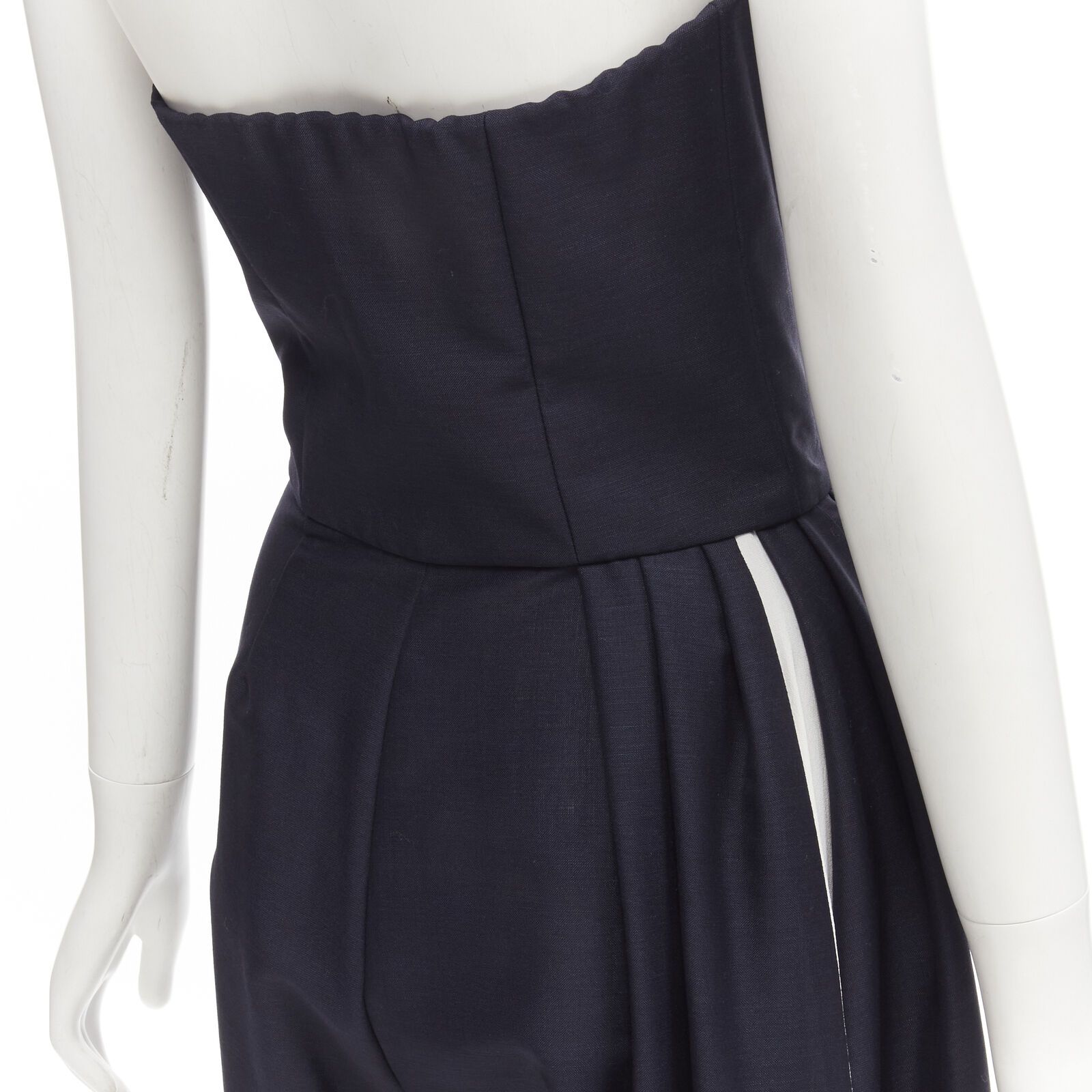 Dior CHRISTIAN DIOR Raf Simons navy asymmetrical leg strapless corset jumpsuit FR36 S Size 27" / US 4 / IT 40 - 7 Thumbnail
