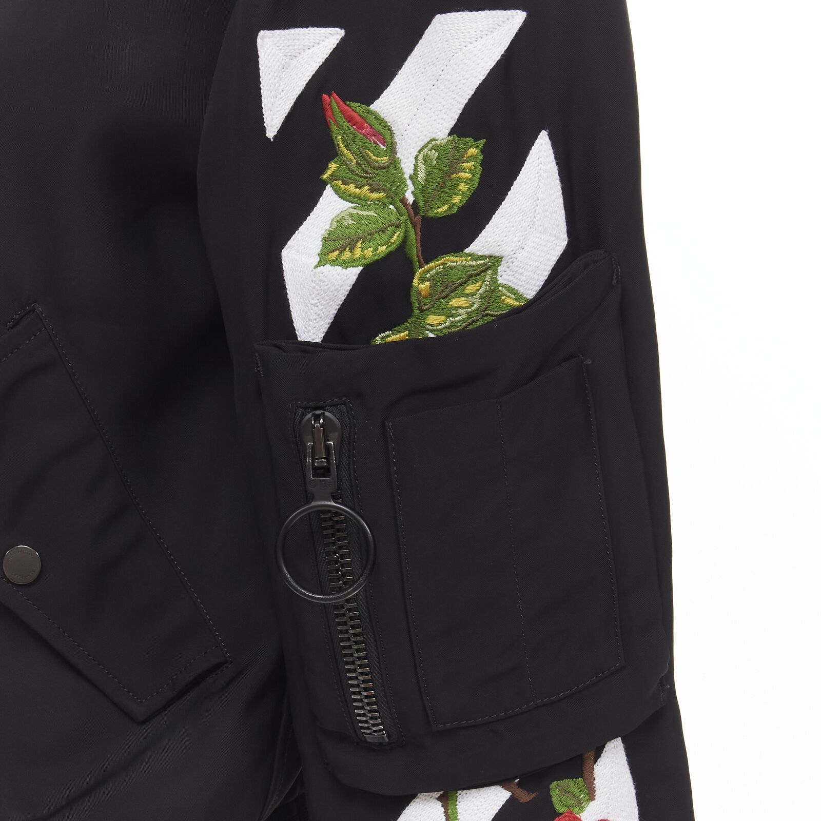 Off-White OFF WHITE C/O VIRGIL ABLOH black rose floral embroidery ...