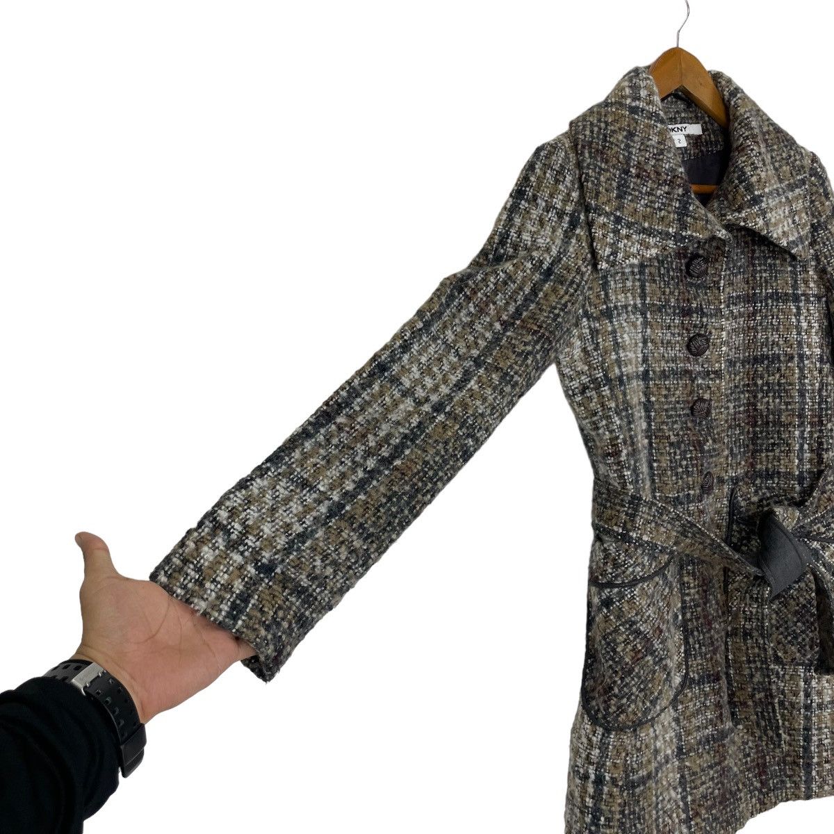 DKNY DKNY Belted Plaid Walker Coat Size XS / US 0-2 / IT 36-38 - 6 Thumbnail