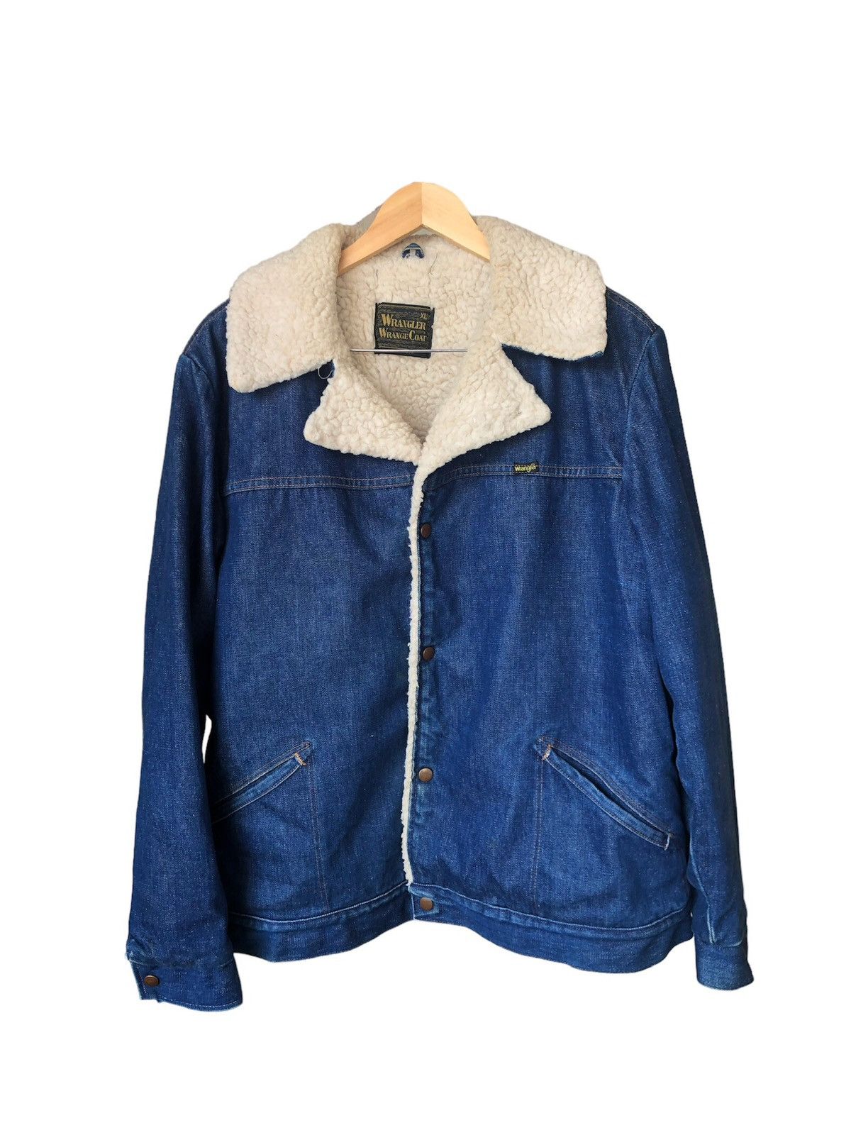 image of Made In USA x Vintage 90's Wrangler Denim Sherpa Jacket in Blue, Men's (Size XL)