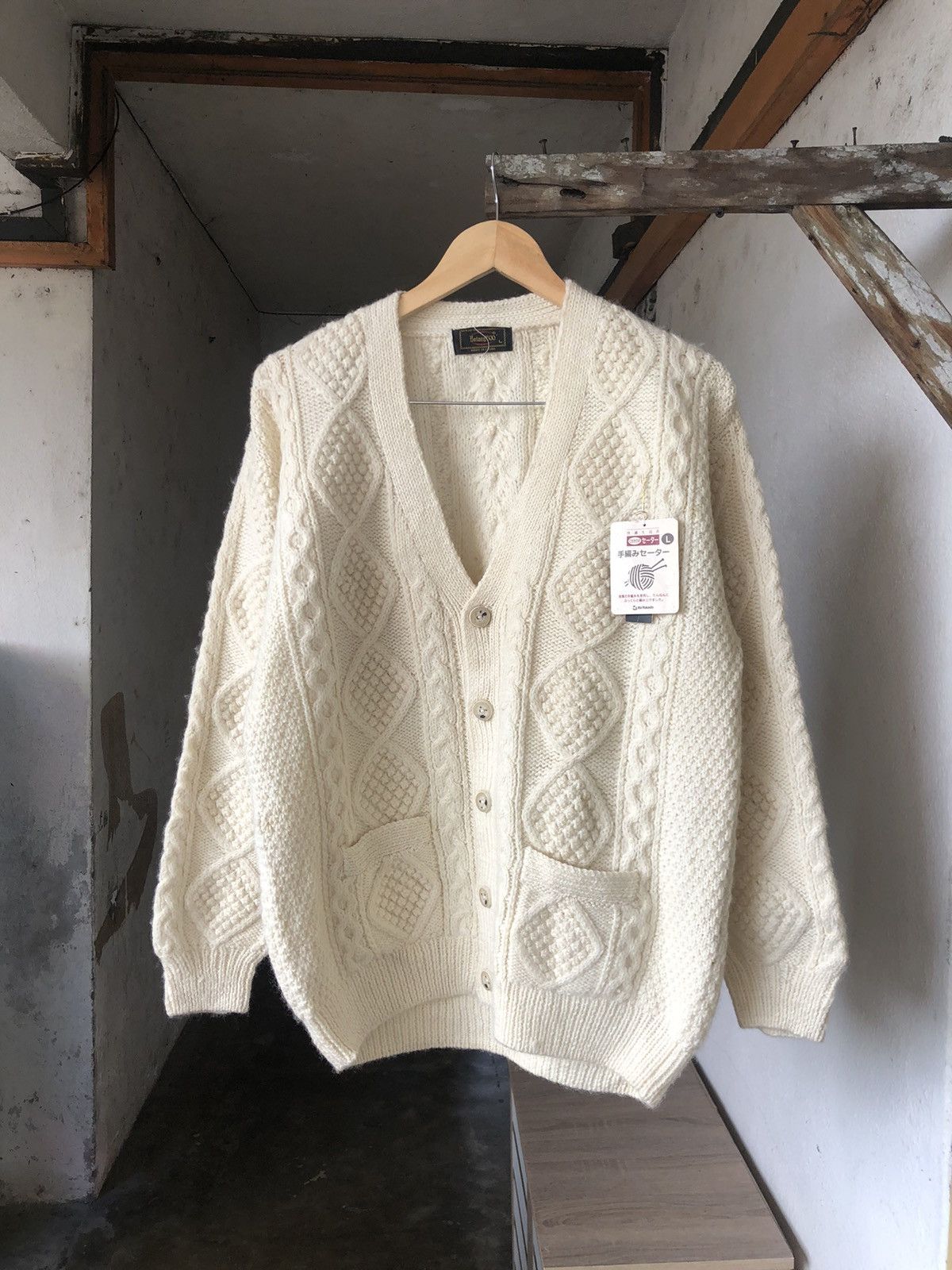 image of Coloured Cable Knit Sweater Vintage New York Botany Minimalist Knit Gaudy Jacket in Cream, Women's 