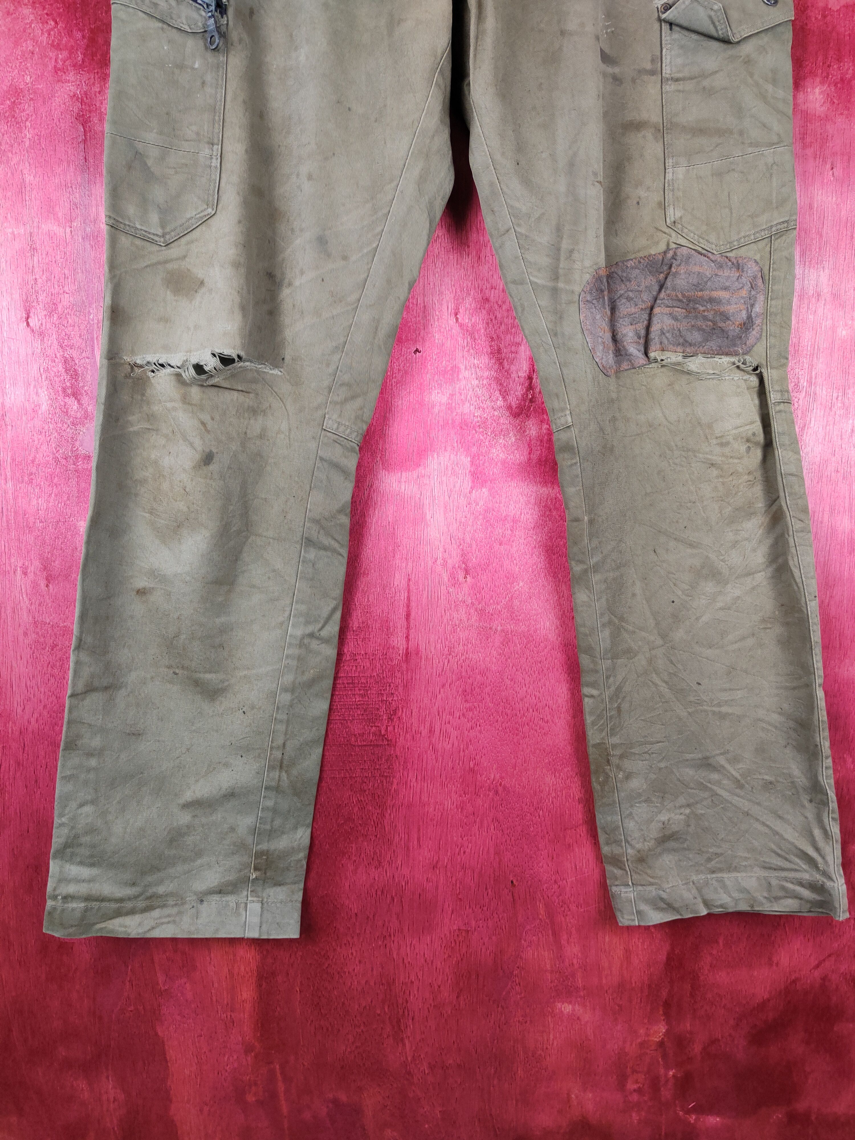 Japanese Brand Fire-Fox® worn distressed patchwork Gray cargo Pants #4554 Size US 31 - 3 Thumbnail