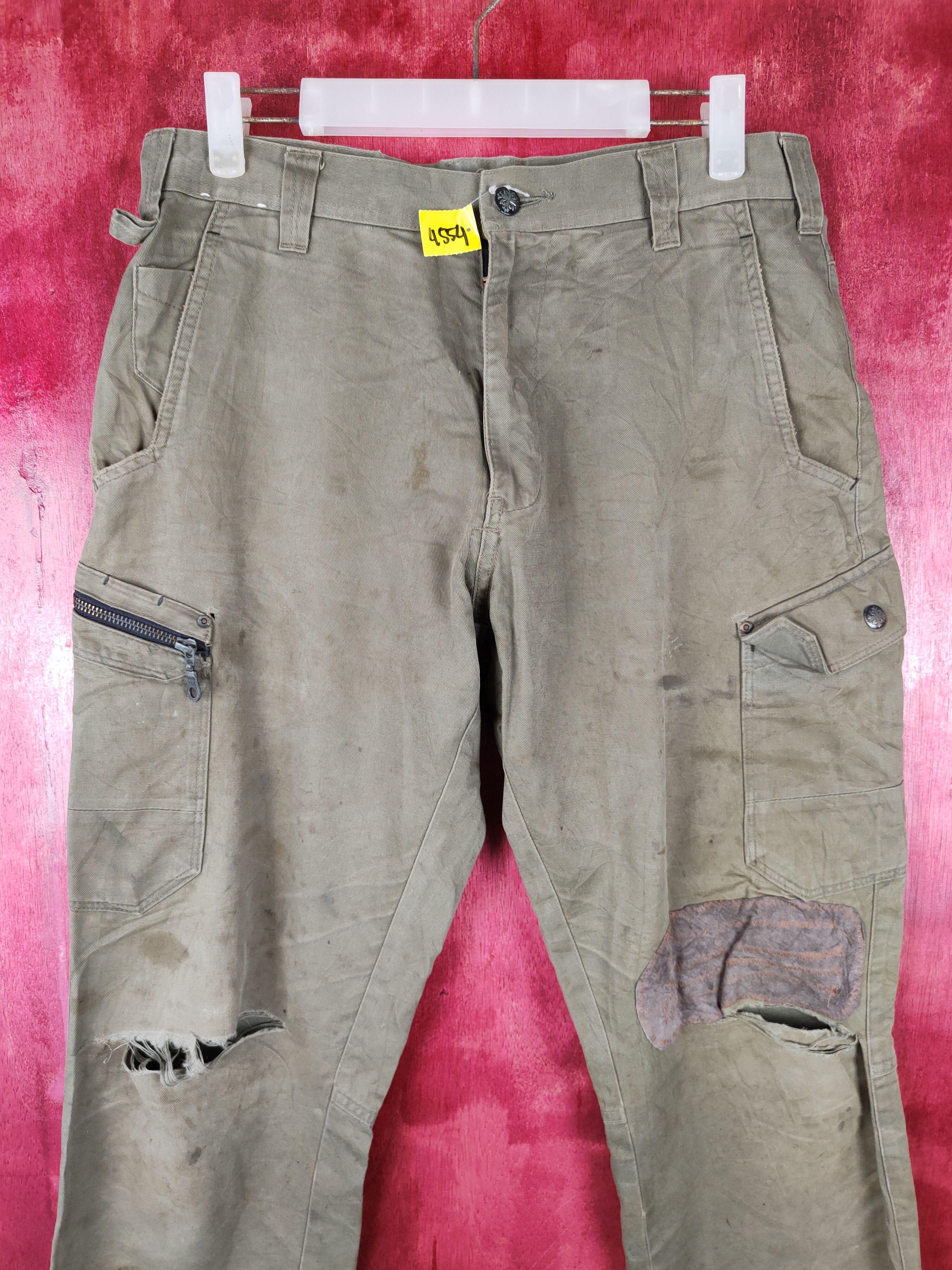 Japanese Brand Fire-Fox® worn distressed patchwork Gray cargo Pants #4554 Size US 31 - 2 Thumbnail