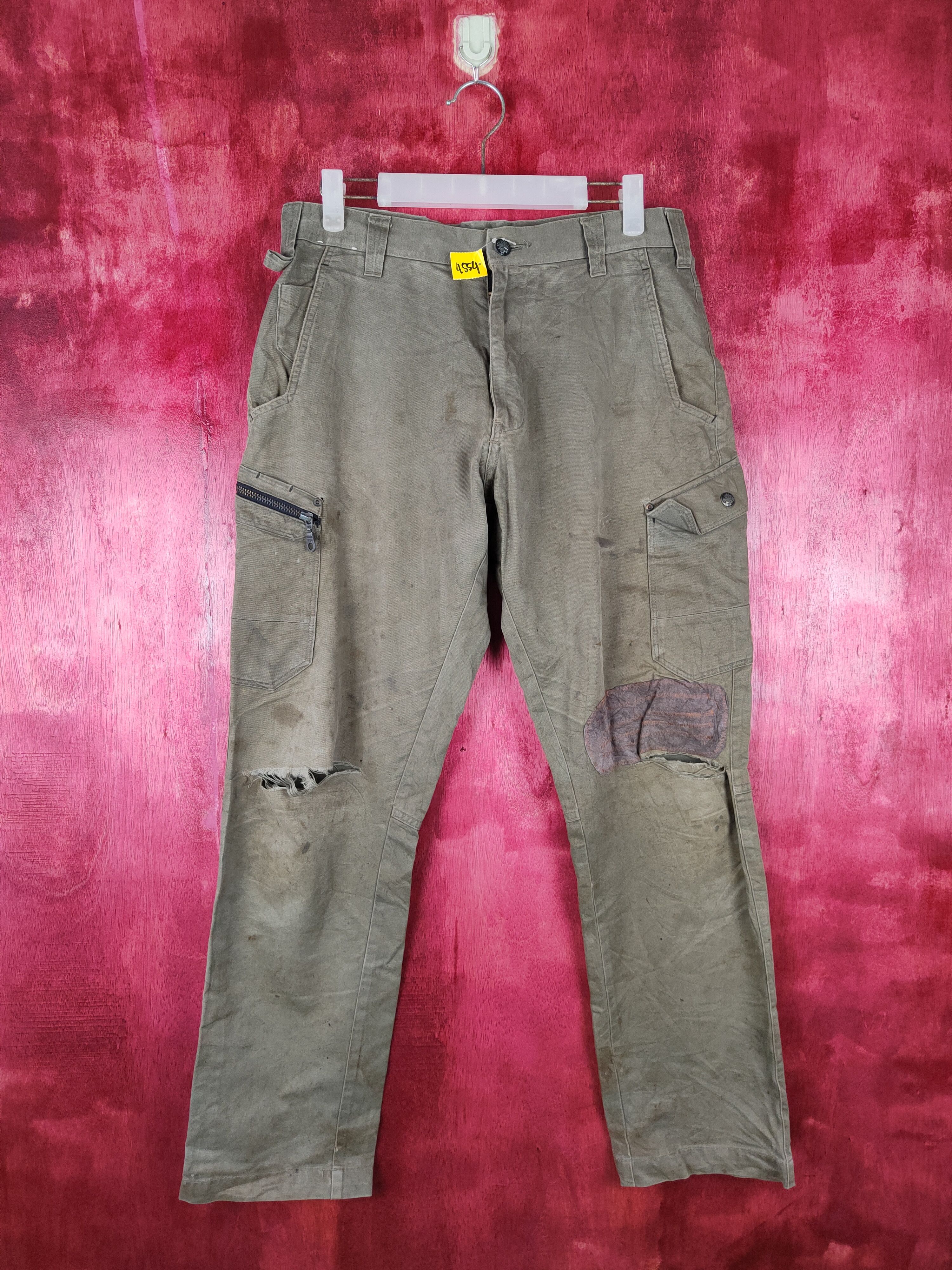 Japanese Brand Fire-Fox® worn distressed patchwork Gray cargo Pants #4554 Size US 31 - 1 Thumbnail