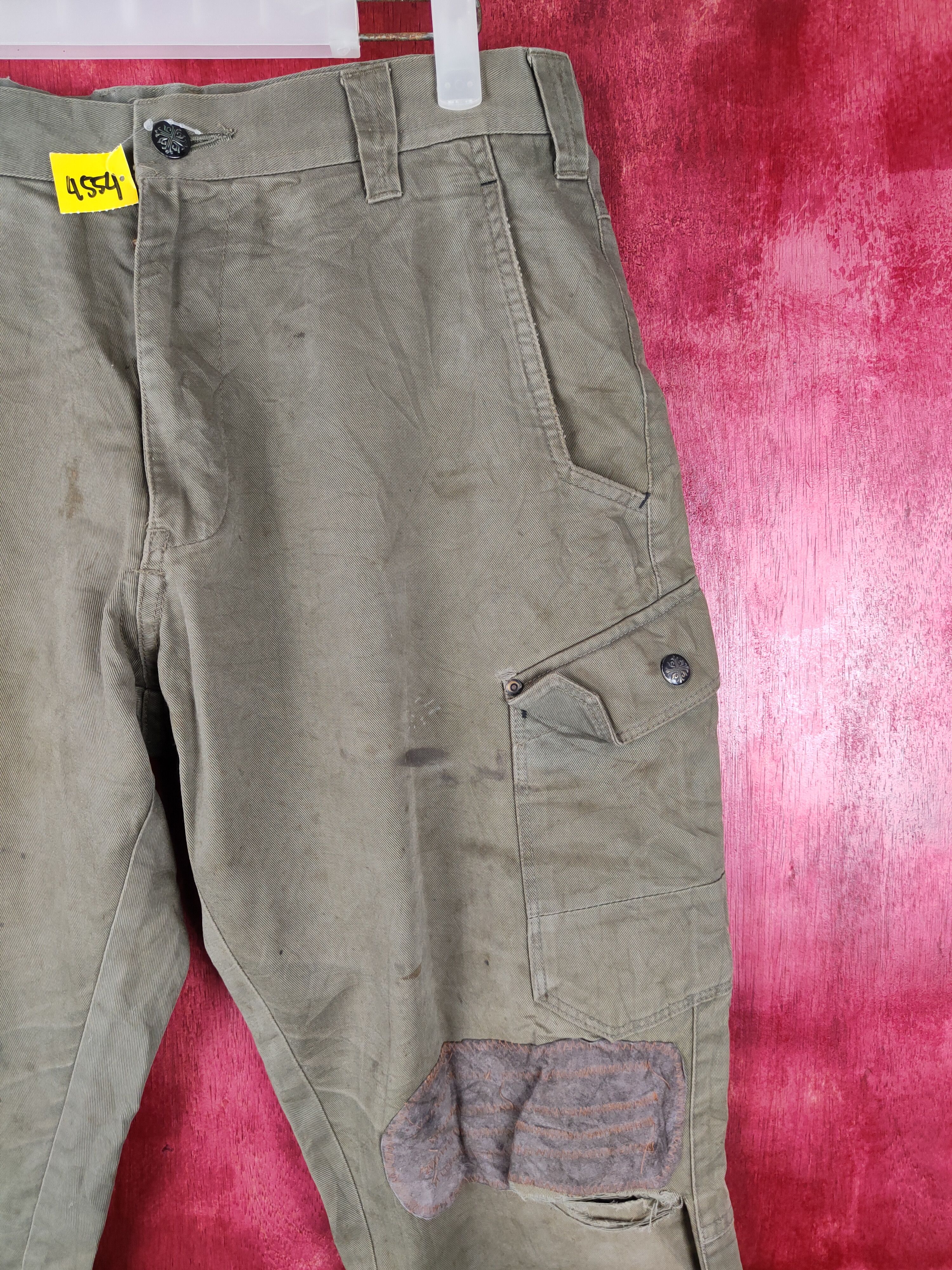 Japanese Brand Fire-Fox® worn distressed patchwork Gray cargo Pants #4554 Size US 31 - 6 Thumbnail
