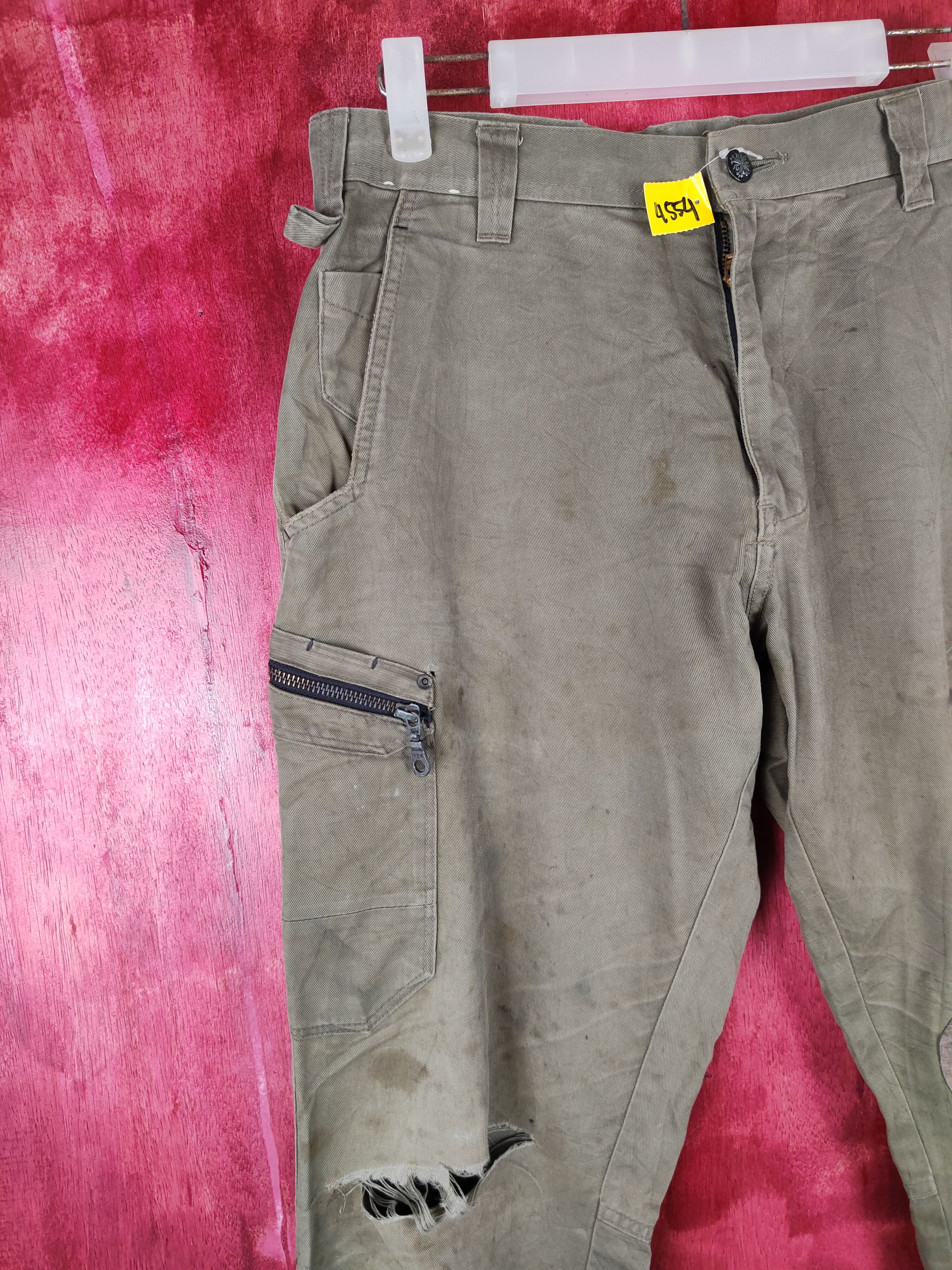 Japanese Brand Fire-Fox® worn distressed patchwork Gray cargo Pants #4554 Size US 31 - 7 Thumbnail