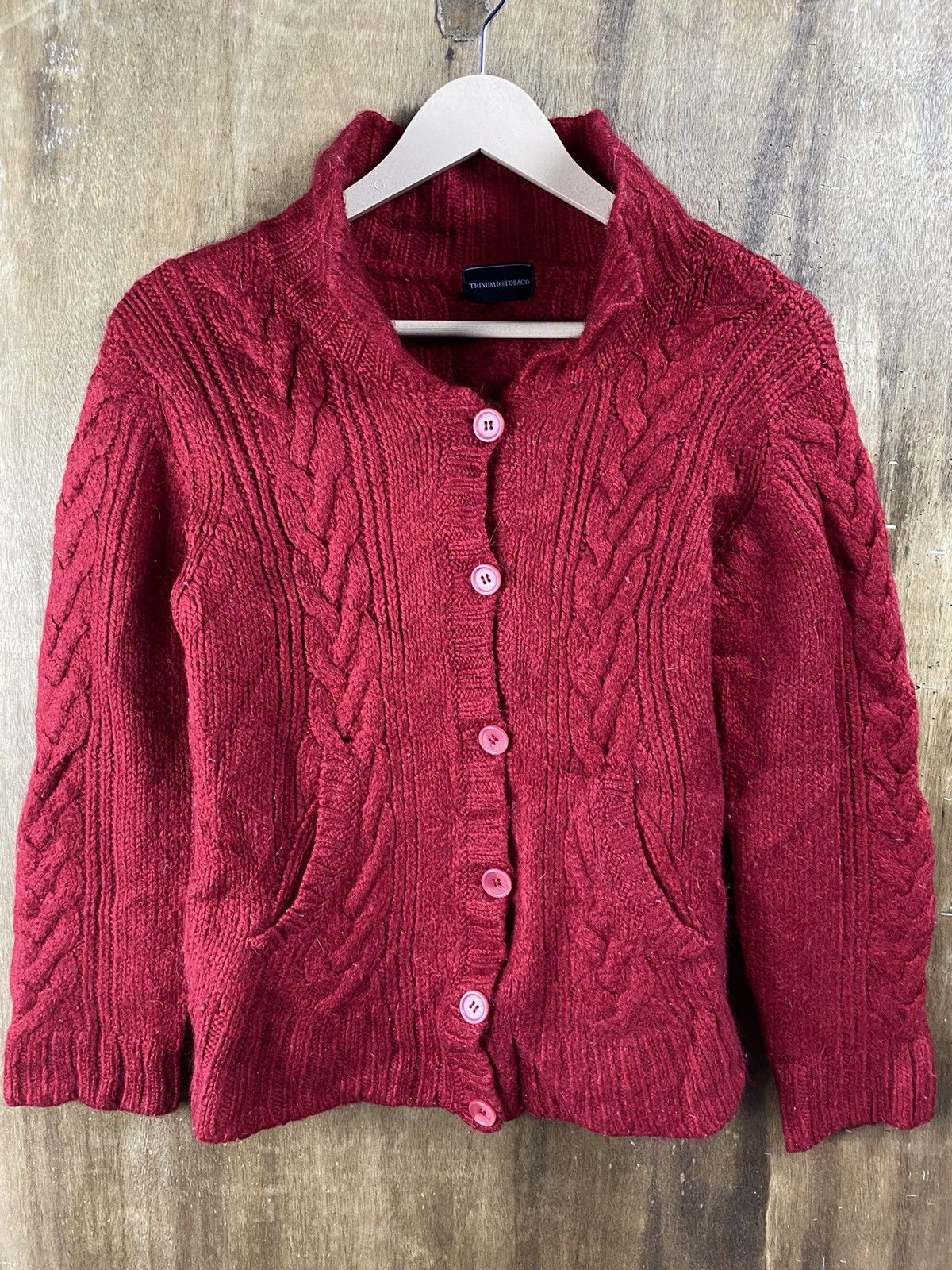 Vintage Trinidad & Tobayo red cardigan aran isle Knitwear #Z078 Size XS / US 0-2 / IT 36-38 - 2 Thumbnail