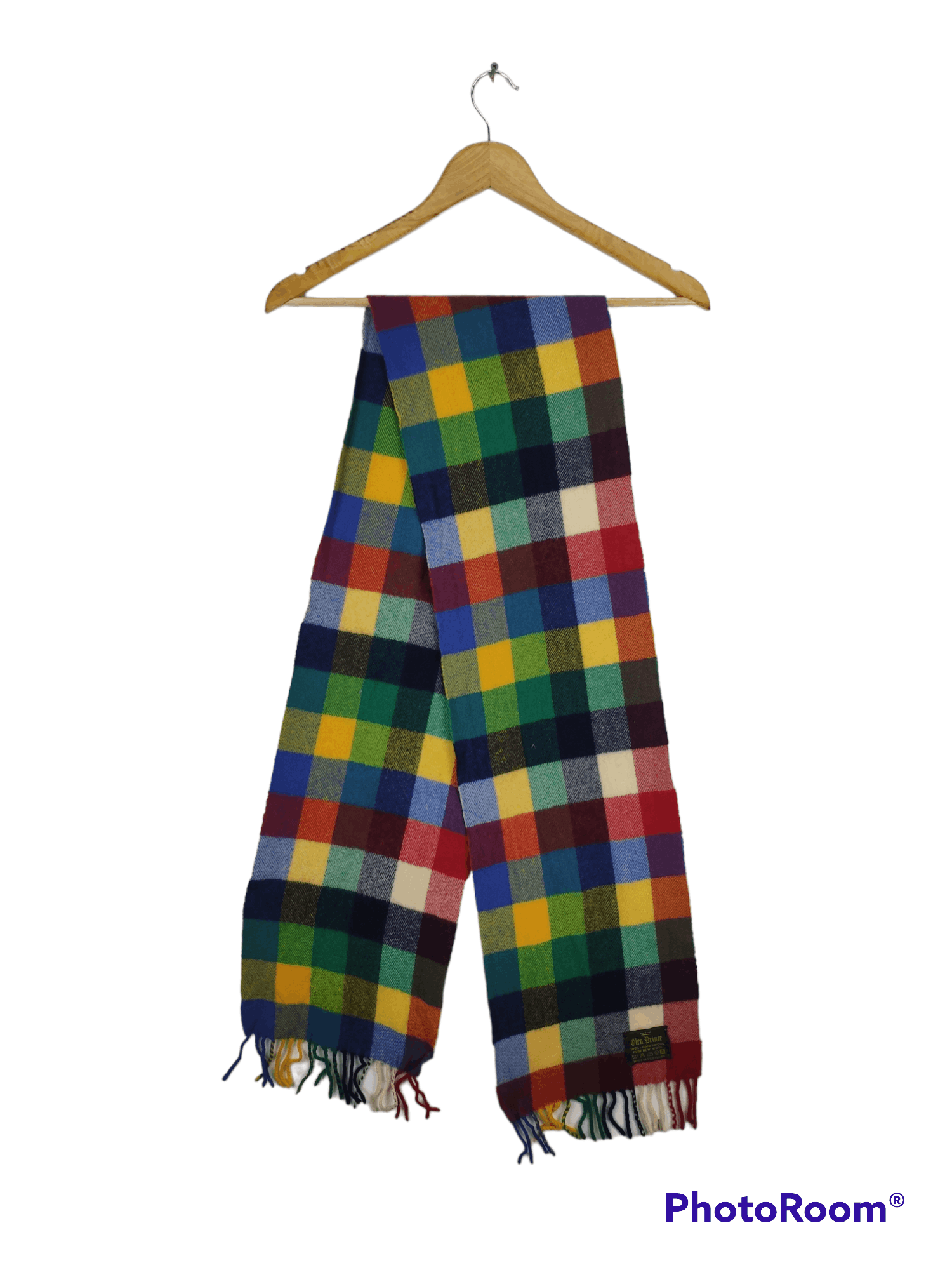 Designer × Vintage Steal 💥 Vintage Scarf Checkered Rainbow Wool Scarf Muffler Size ONE SIZE - 1 Thumbnail