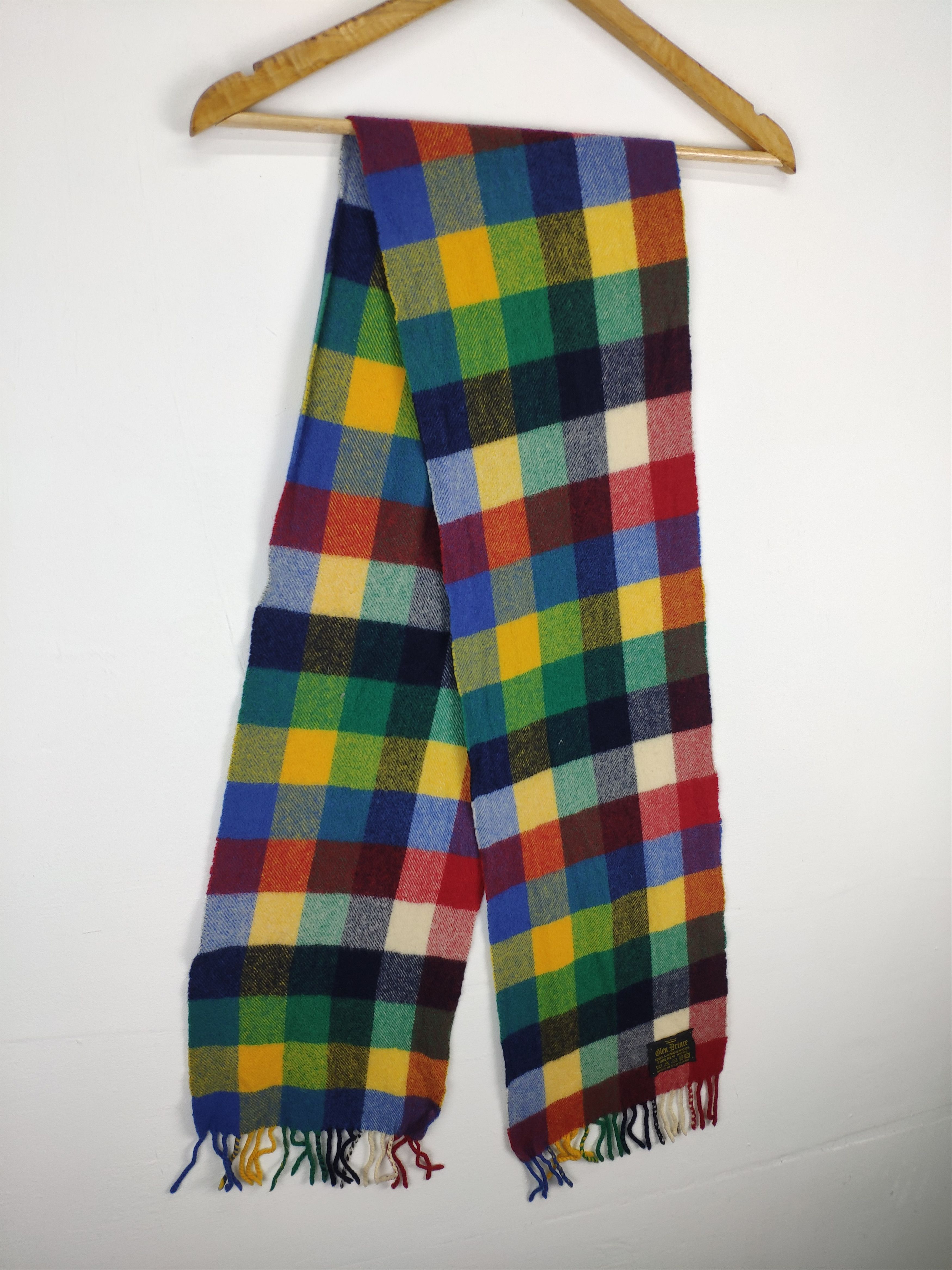 Designer × Vintage Steal 💥 Vintage Scarf Checkered Rainbow Wool Scarf Muffler Size ONE SIZE - 3 Thumbnail