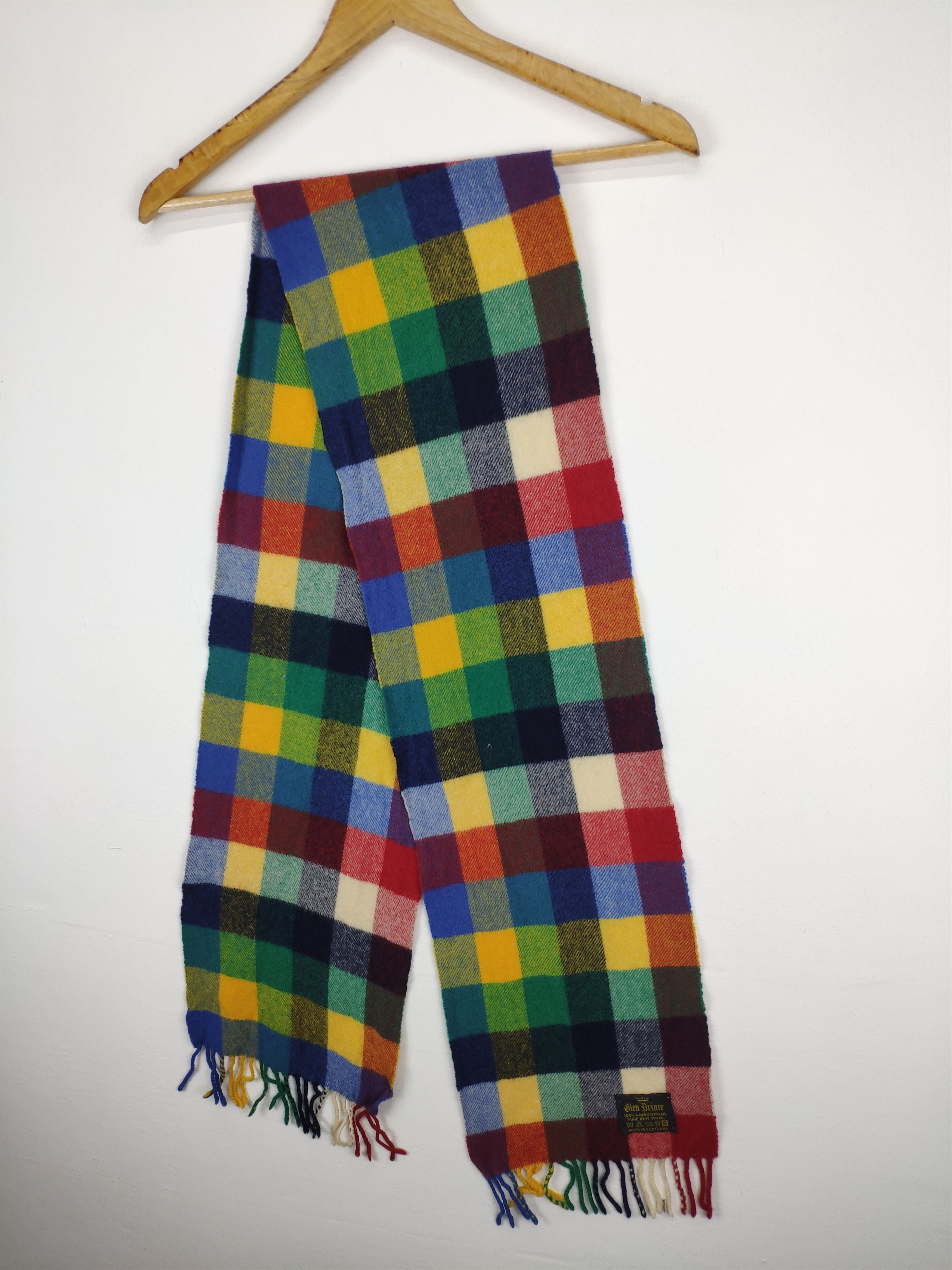 Designer × Vintage Steal 💥 Vintage Scarf Checkered Rainbow Wool Scarf Muffler Size ONE SIZE - 2 Thumbnail