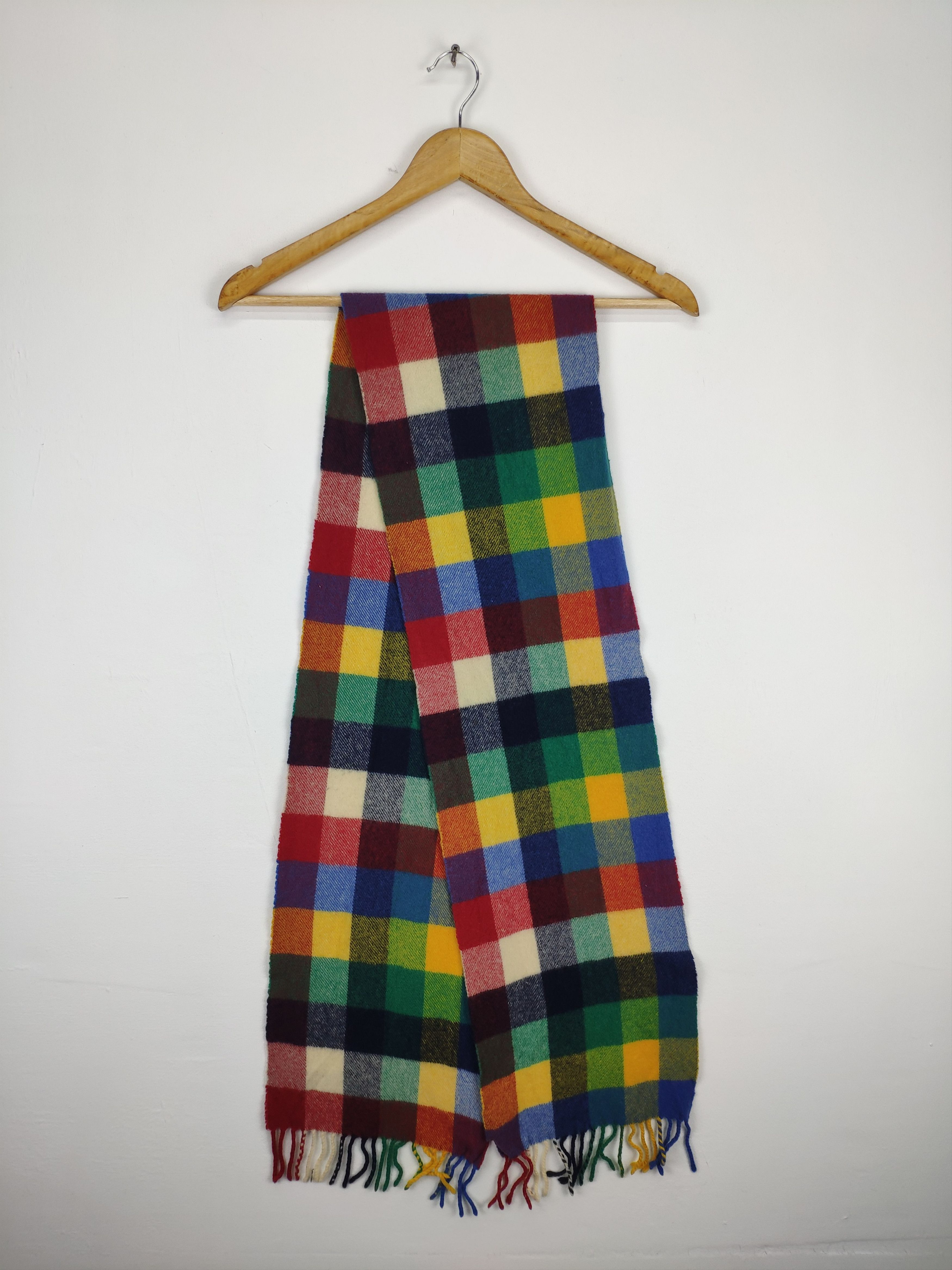 Designer × Vintage Steal 💥 Vintage Scarf Checkered Rainbow Wool Scarf Muffler Size ONE SIZE - 6 Thumbnail