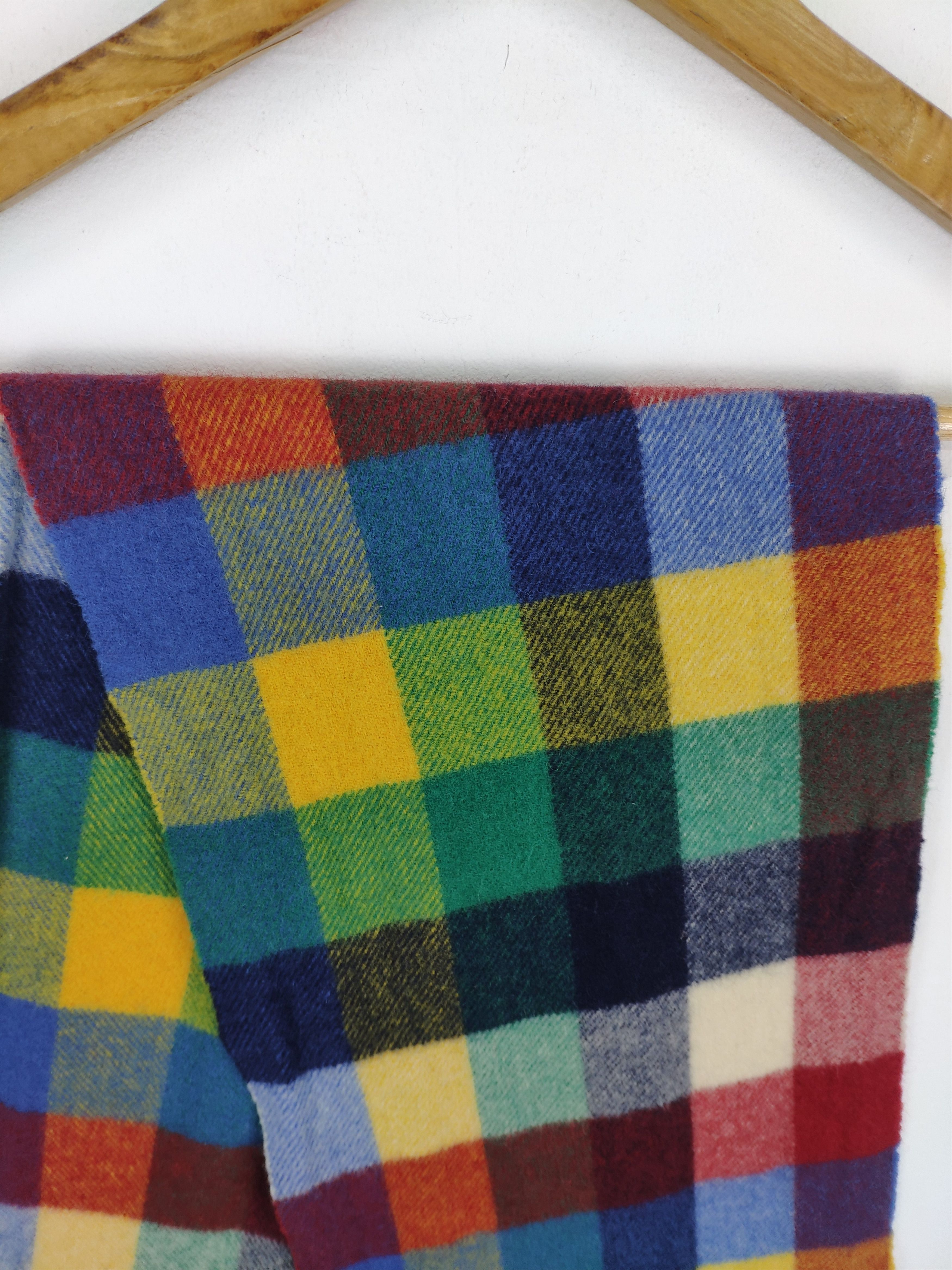Designer × Vintage Steal 💥 Vintage Scarf Checkered Rainbow Wool Scarf Muffler Size ONE SIZE - 4 Thumbnail