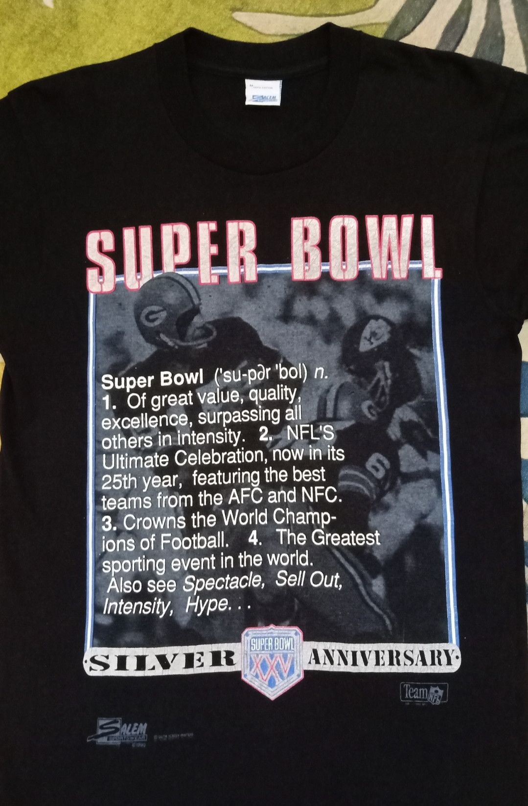 NFL × Salem Sportswear × Vintage Vintage 90s NFL Super Bowl Silver Anniversary T-shirt Size US M / EU 48-50 / 2 - 3 Thumbnail